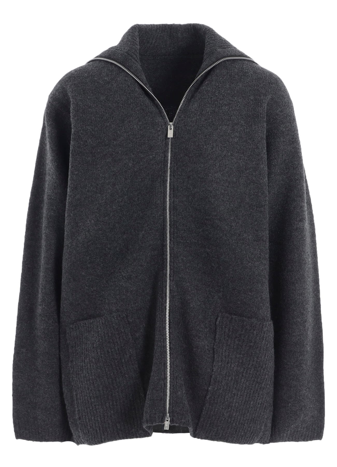 5G3P PLAIN STITCH 1x1 RIB BIG HIGH NECK ZIP CARDIGAN