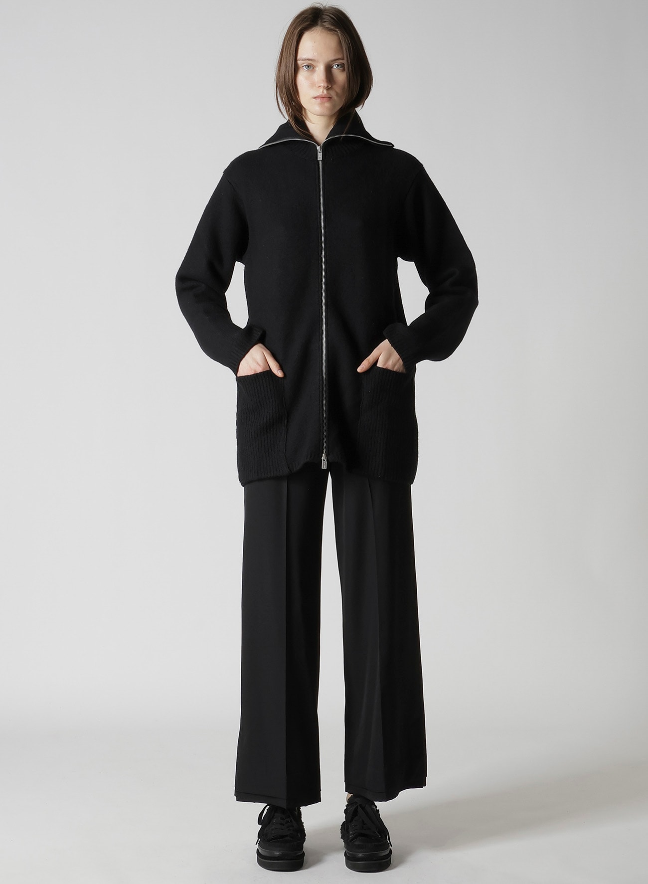 5G3P PLAIN STITCH 1x1 RIB BIG HIGH NECK ZIP CARDIGAN