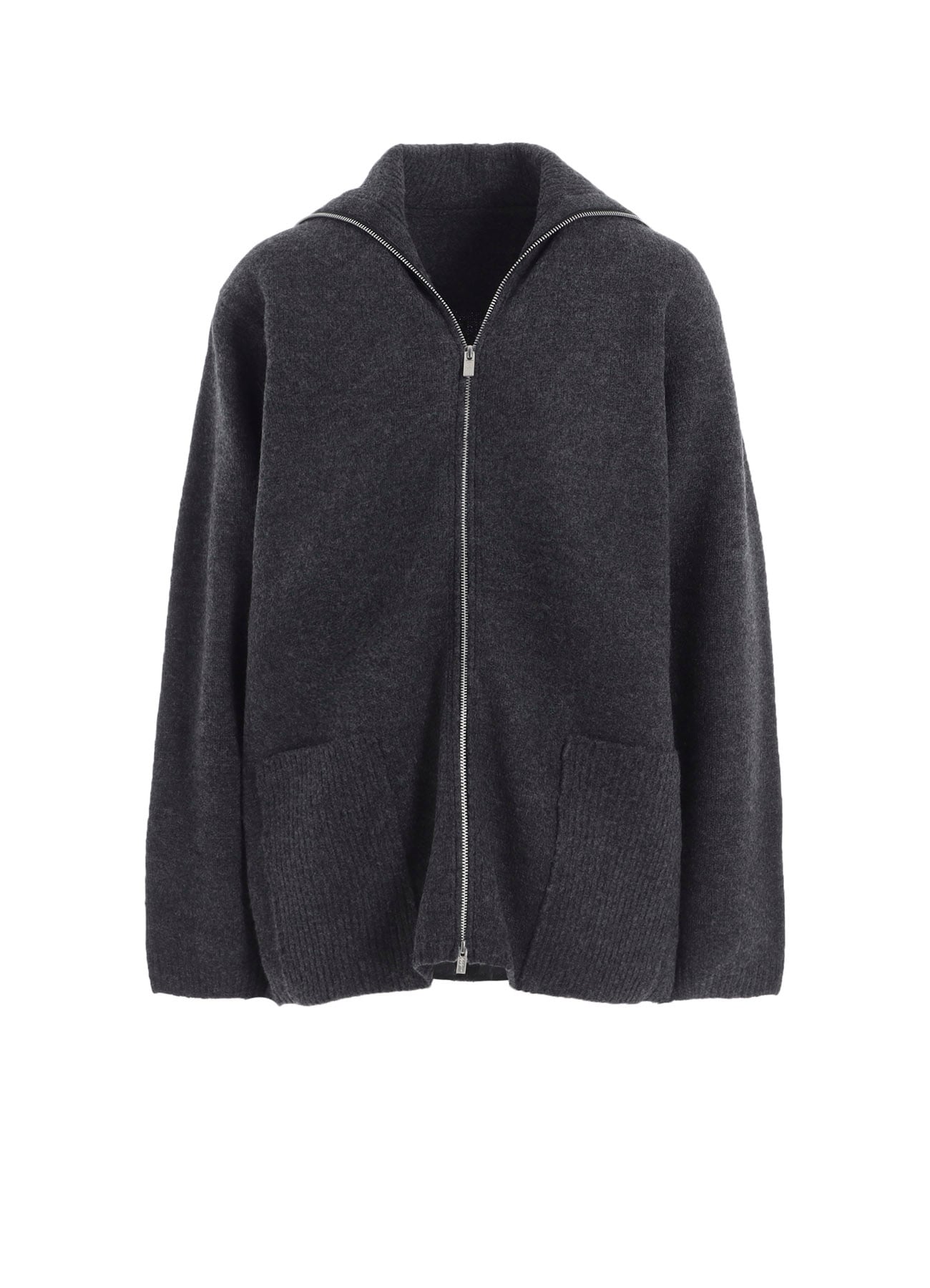 5G3P PLAIN STITCH 1x1 RIB BIG HIGH NECK ZIP CARDIGAN