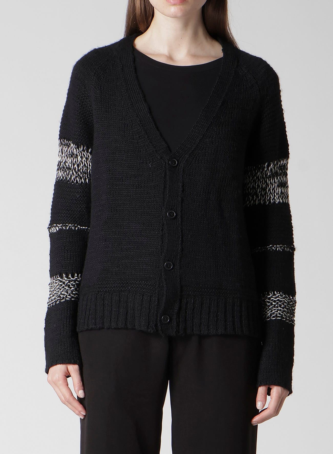 PLAIN STITCH COLOR COMBI V NECK CARDIGAN