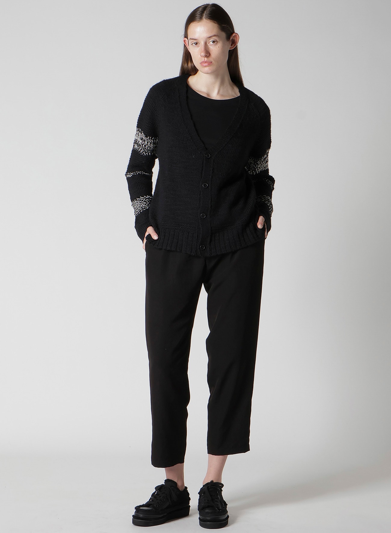 PLAIN STITCH COLOR COMBI V NECK CARDIGAN
