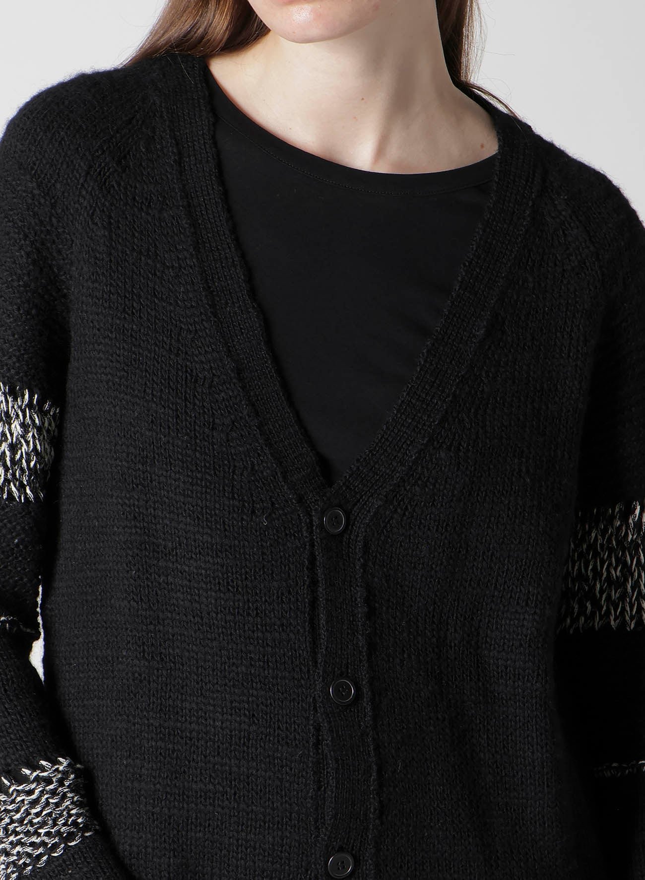 PLAIN STITCH COLOR COMBI V NECK CARDIGAN