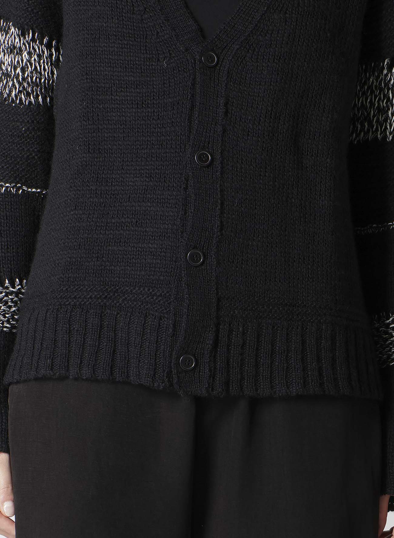 PLAIN STITCH COLOR COMBI V NECK CARDIGAN