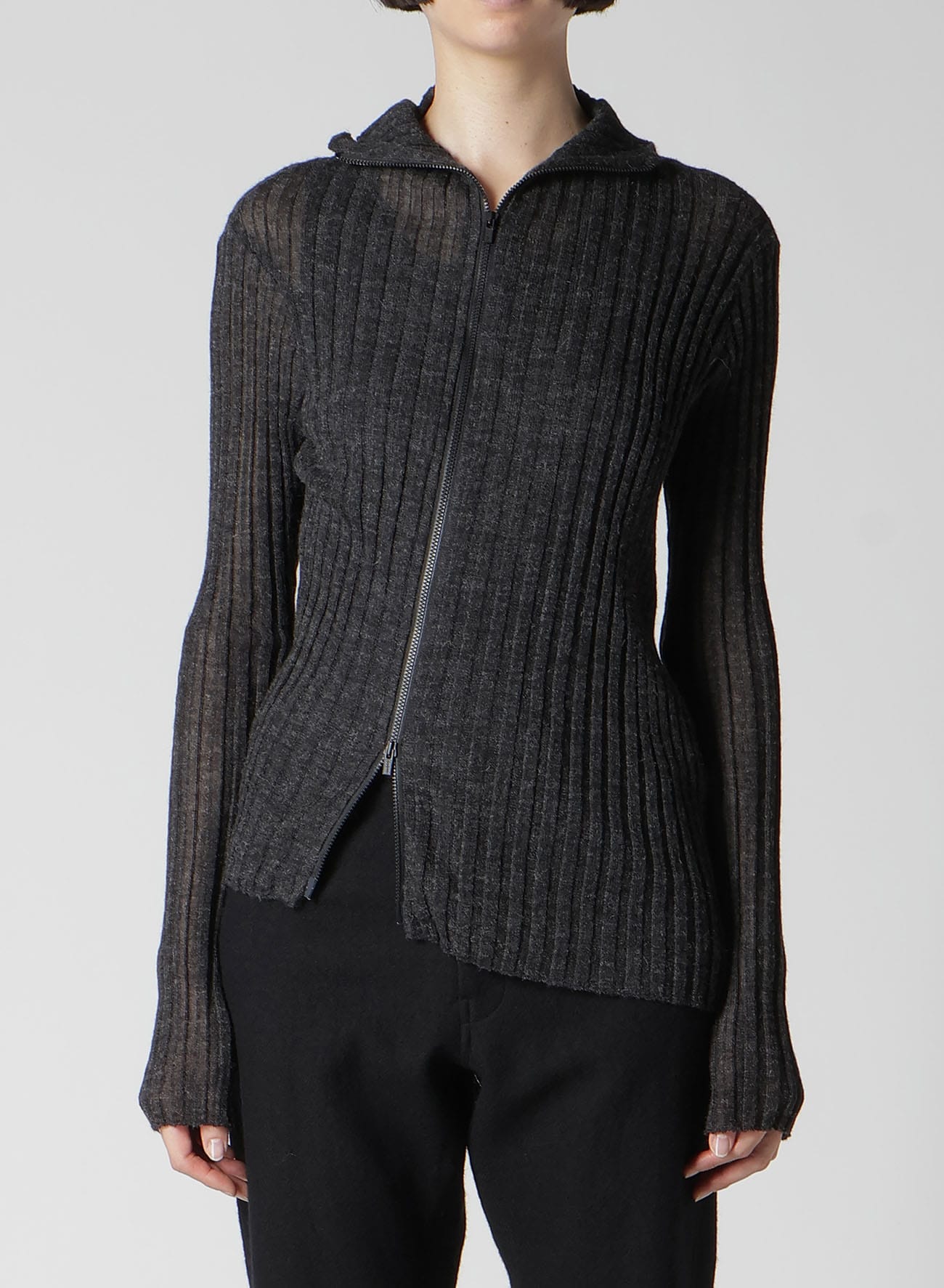 RIB DIAGONAL ZIP CARDIGAN(S Charocoal): Yohji Yamamoto｜THE