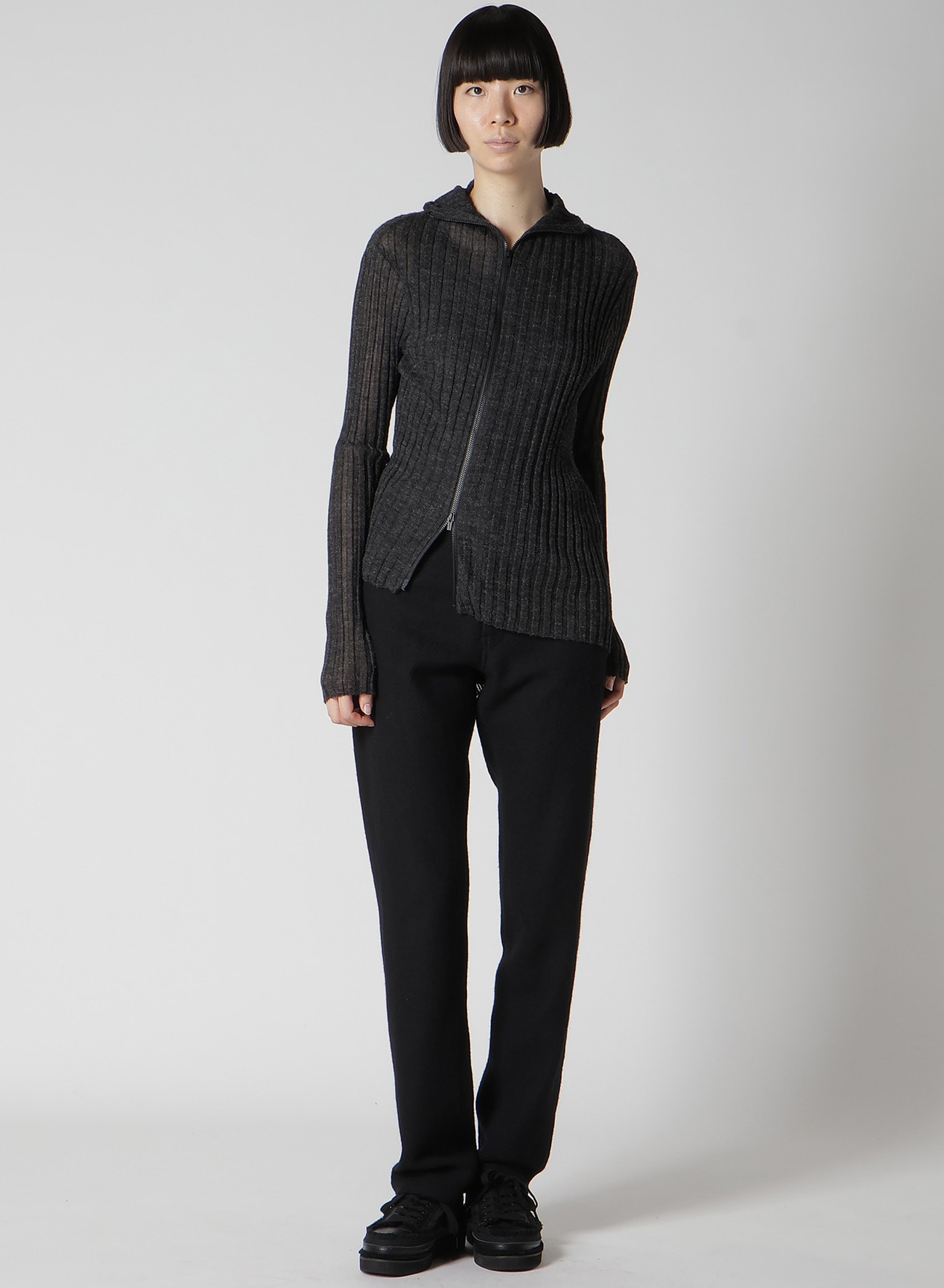 RIB DIAGONAL ZIP CARDIGAN(S Charocoal): Yohji Yamamoto｜THE