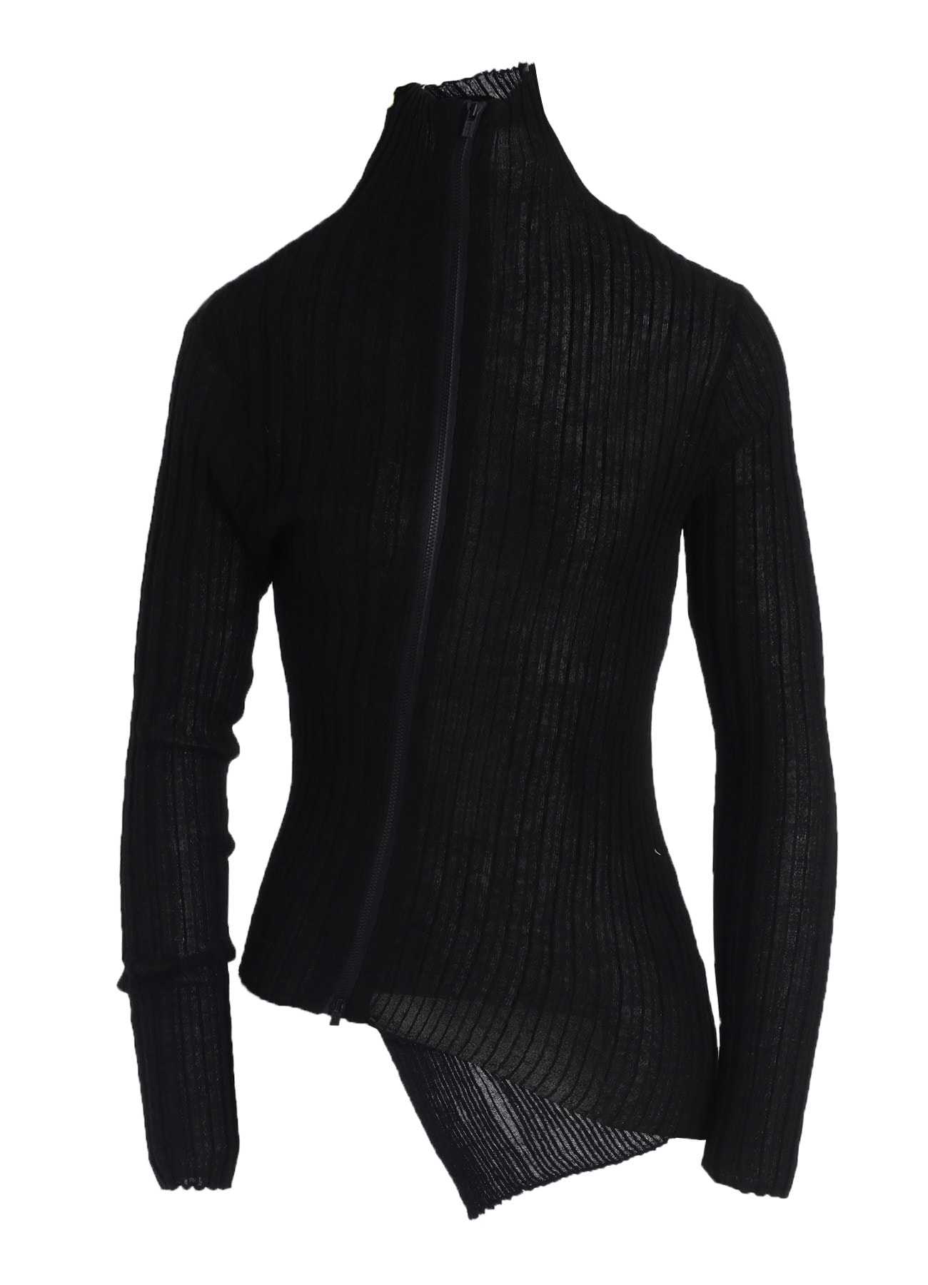 RIB DIAGONAL ZIP CARDIGAN