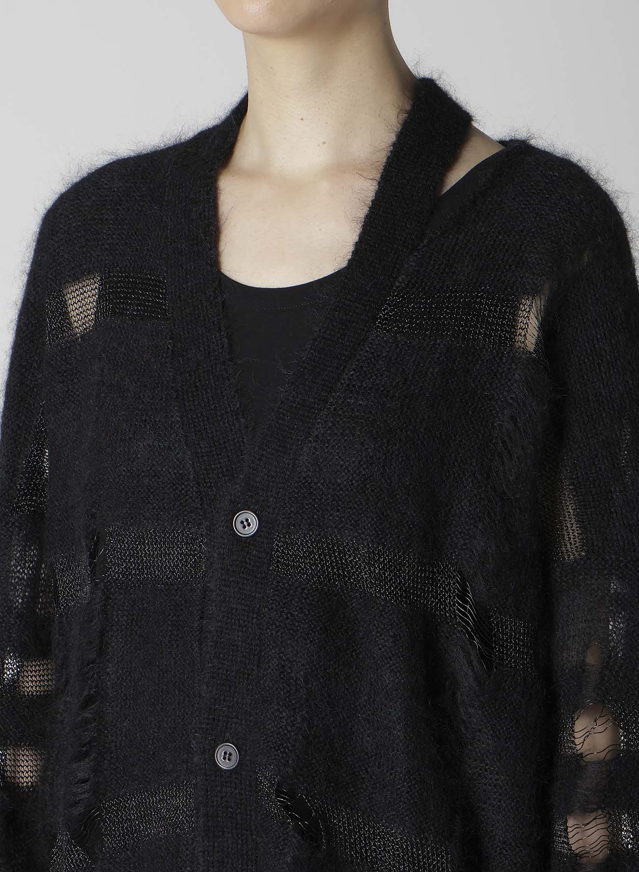 5G STRIPE PATTERN DAMAGED STRIPE CARDIGAN