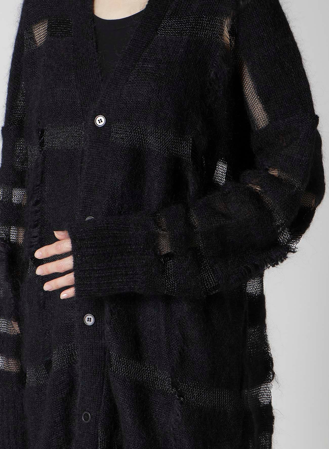 5G STRIPE PATTERN DAMAGED STRIPE CARDIGAN