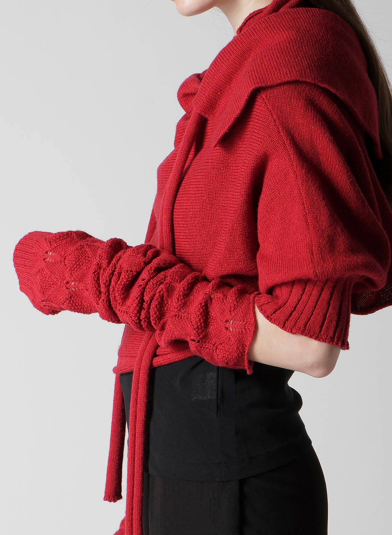 7G PLAIN STITCH LINKS CROPPED HOODIE PO W/ARM WARMERS