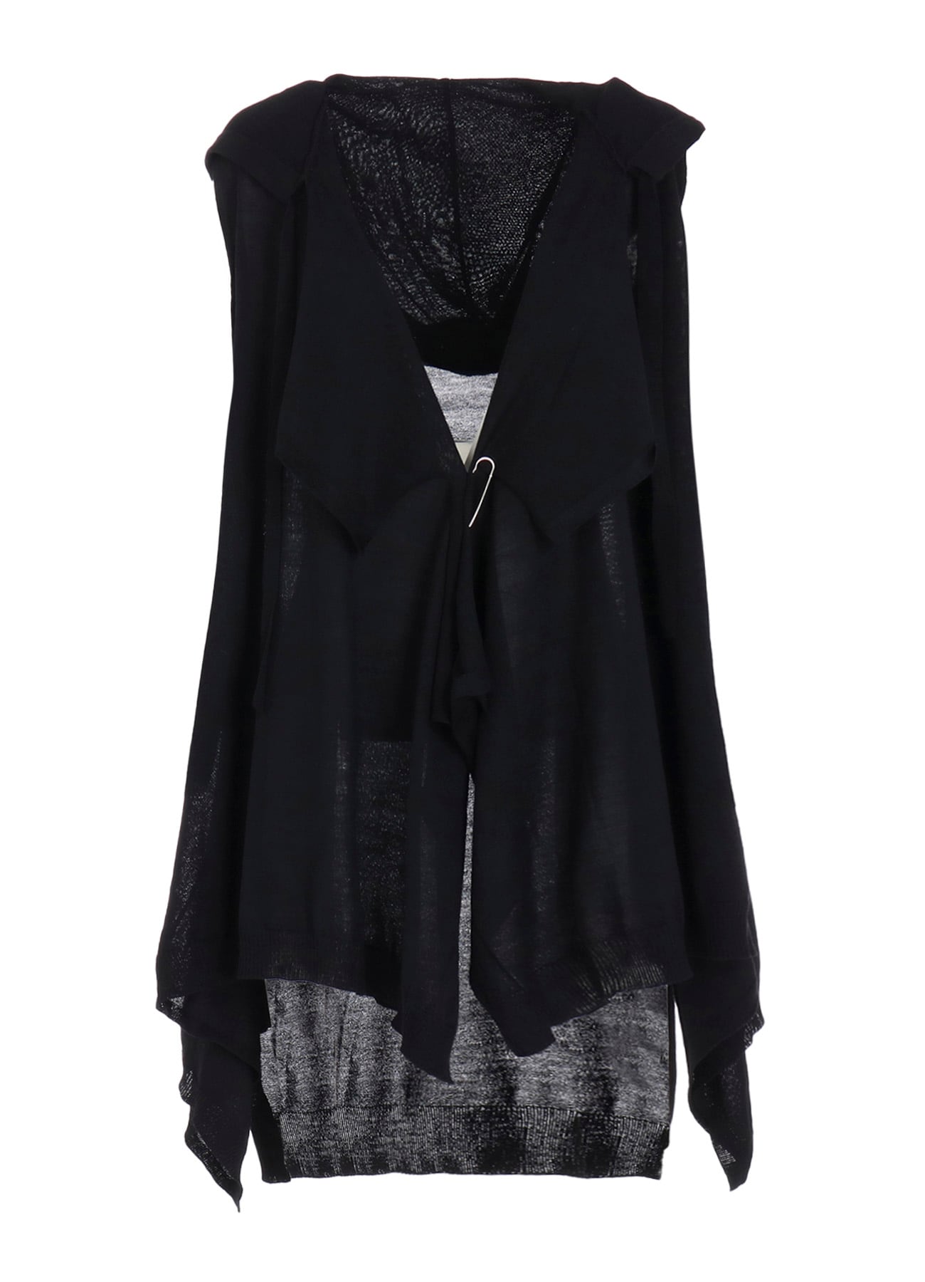 PLAIN STITCH+RIB DRAPED HOODIE VEST