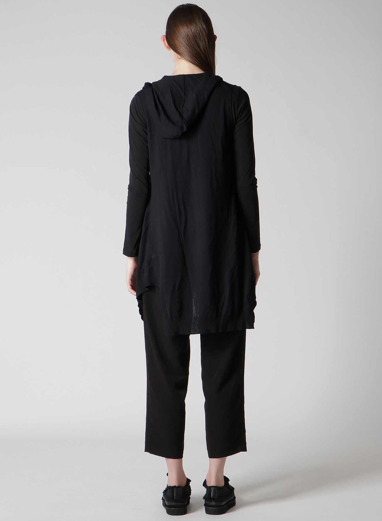 PLAIN STITCH+RIB DRAPED HOODIE VEST