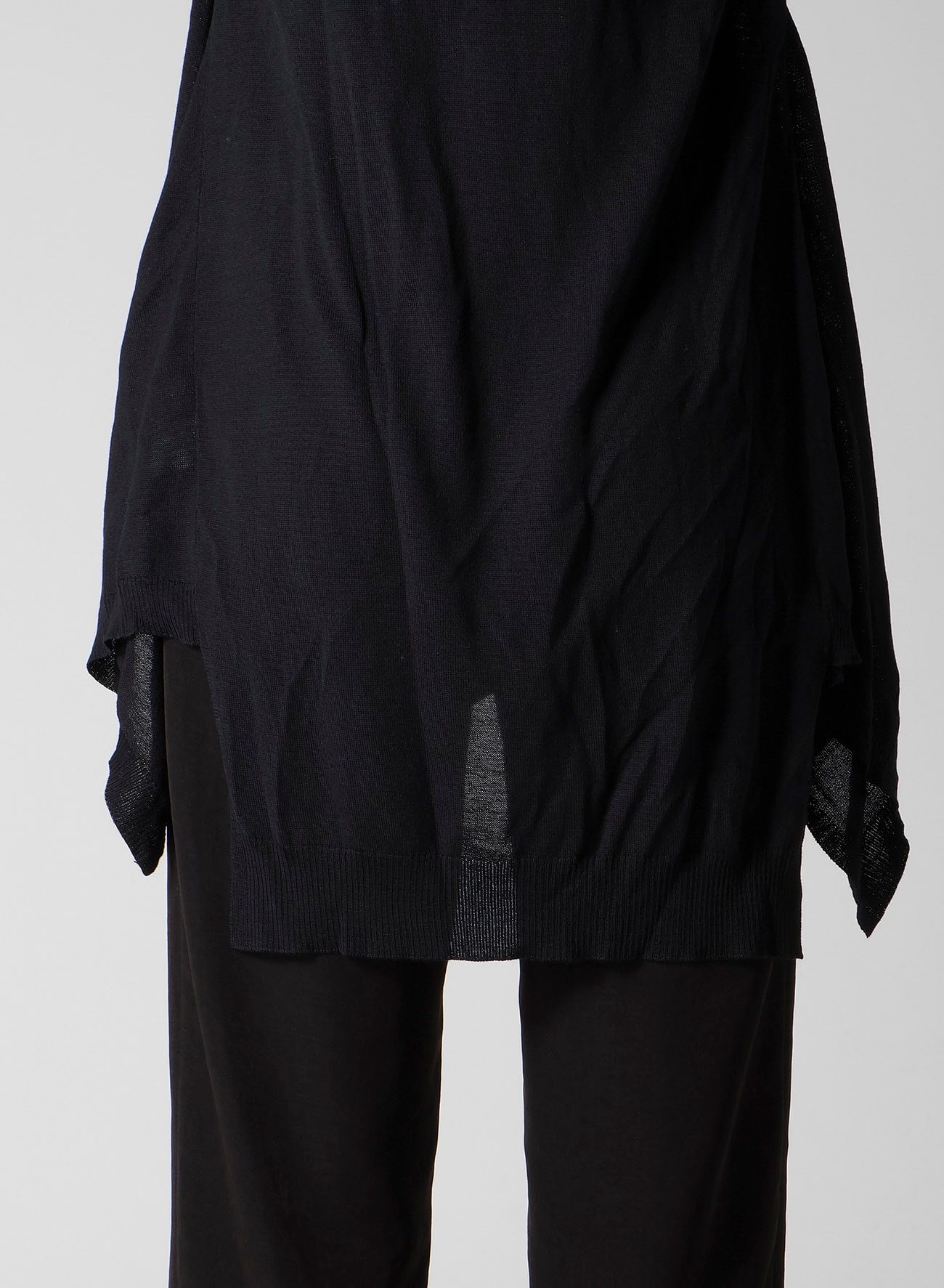 PLAIN STITCH+RIB DRAPED HOODIE VEST