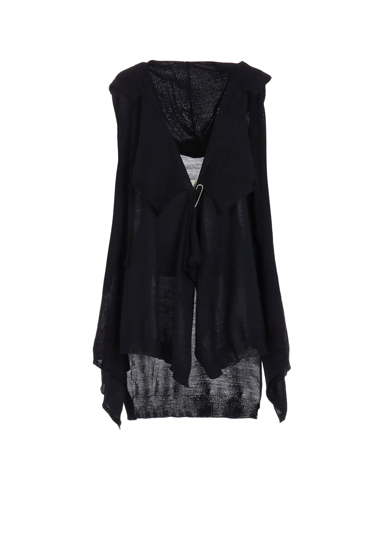 PLAIN STITCH+RIB DRAPED HOODIE VEST