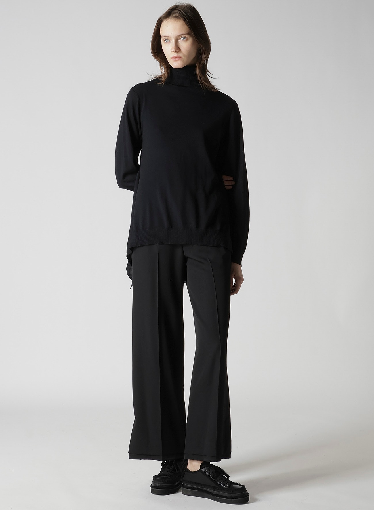 PLAIN STITCH+RIB DRAPED HIGH NECK PO