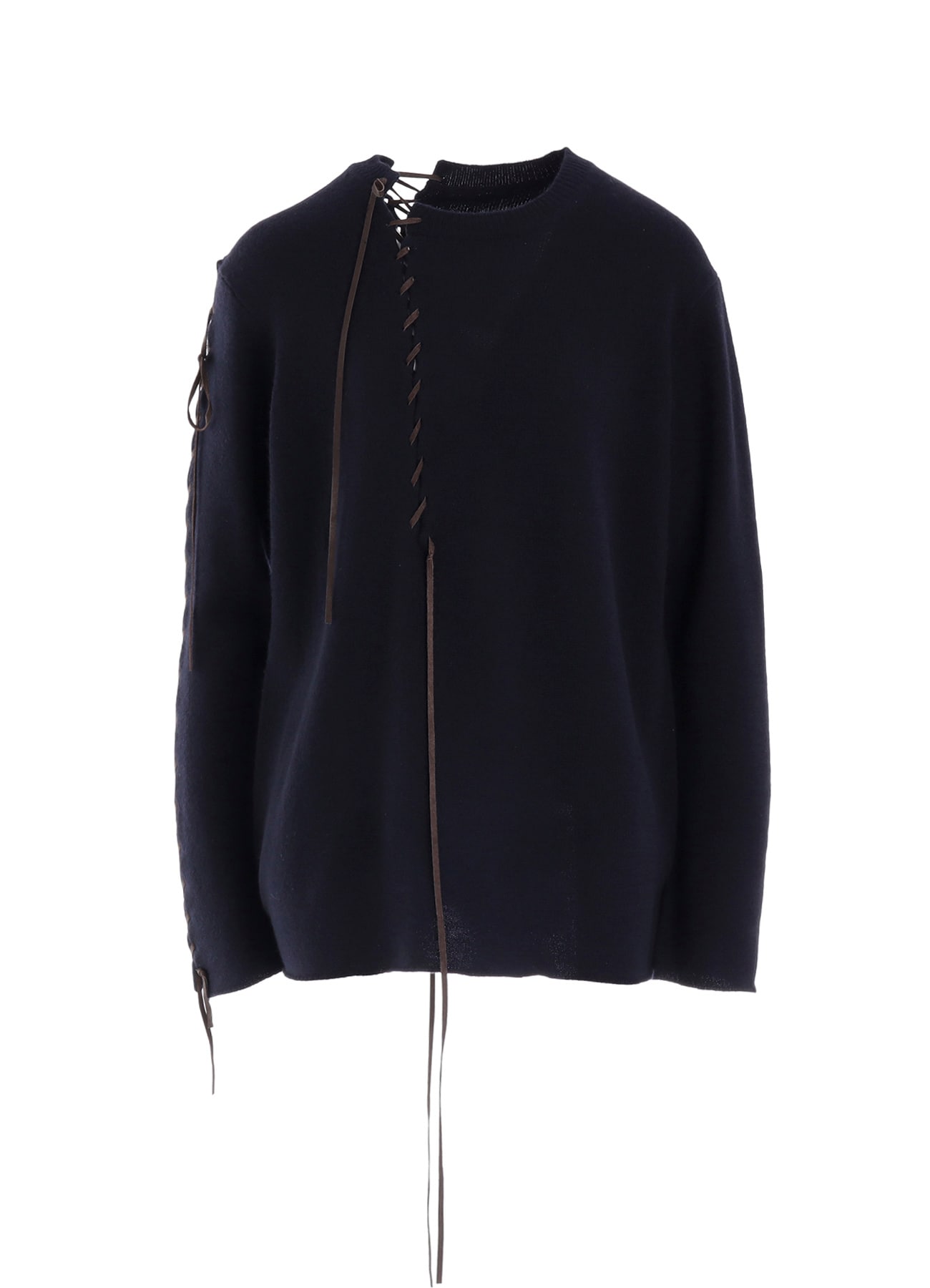 7G1P PLAIN STITCH+LEATHER STRING STRING ROUND NECK PO