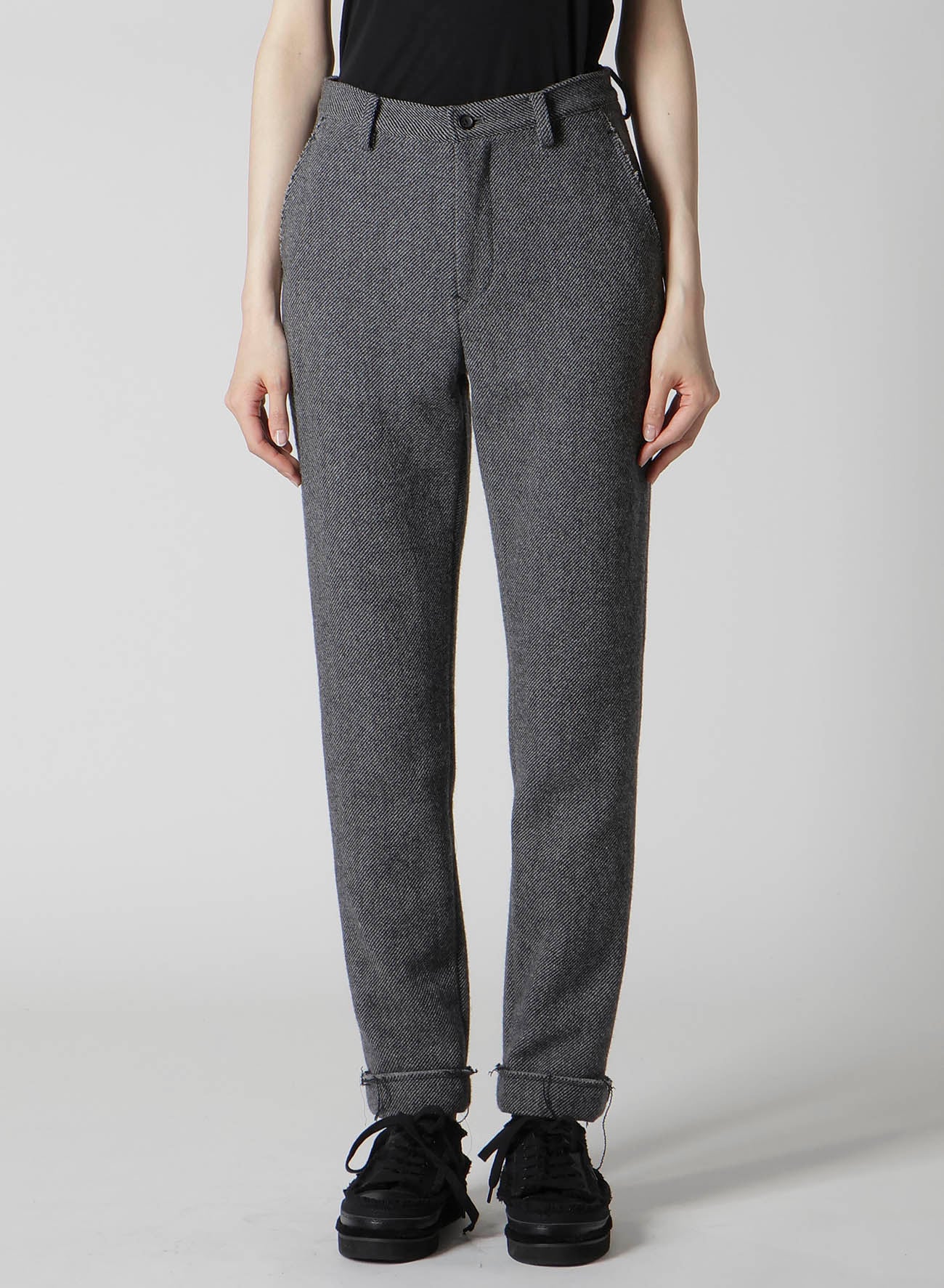 TWEED CLOTH CUFFED HEM PANTS