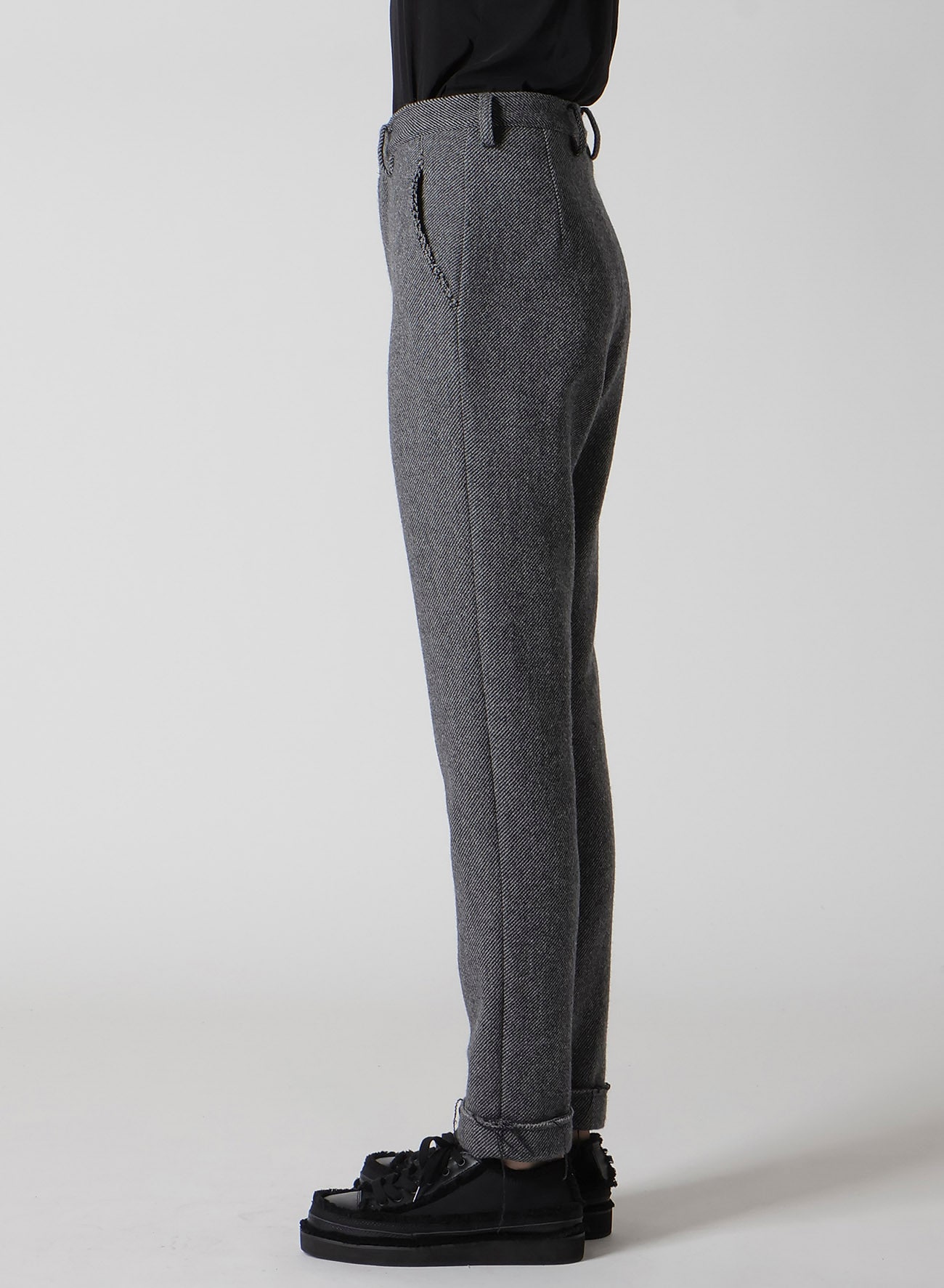 TWEED CLOTH CUFFED HEM PANTS