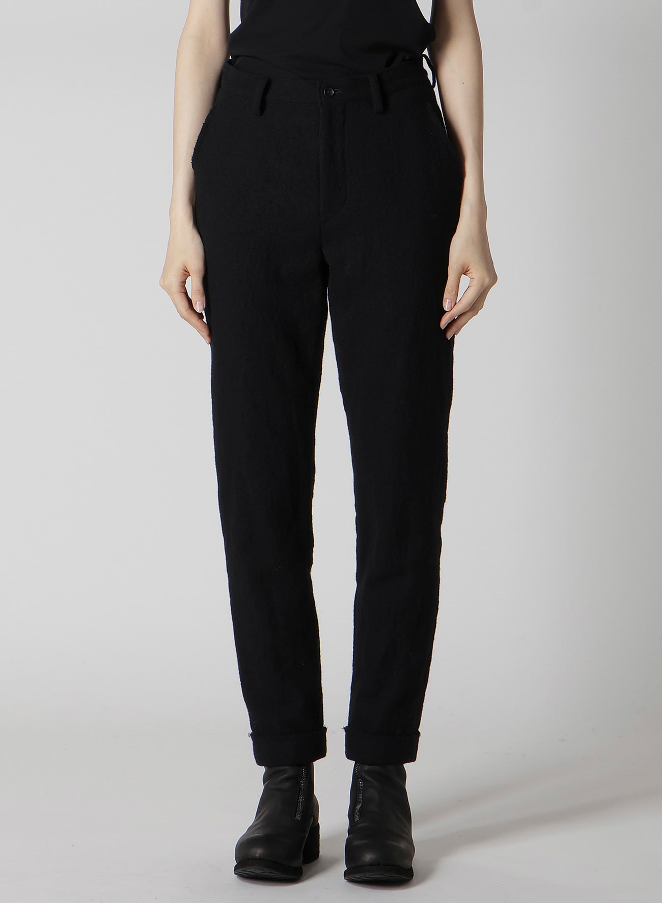 SHRINKED WOOL SERGE CUFFED HEM PANTS