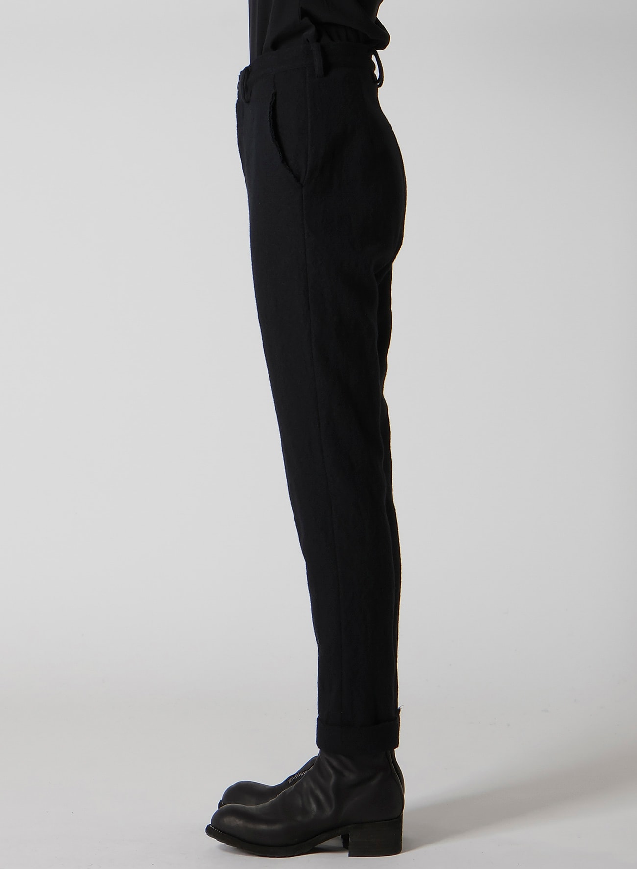 SHRINKED WOOL SERGE CUFFED HEM PANTS