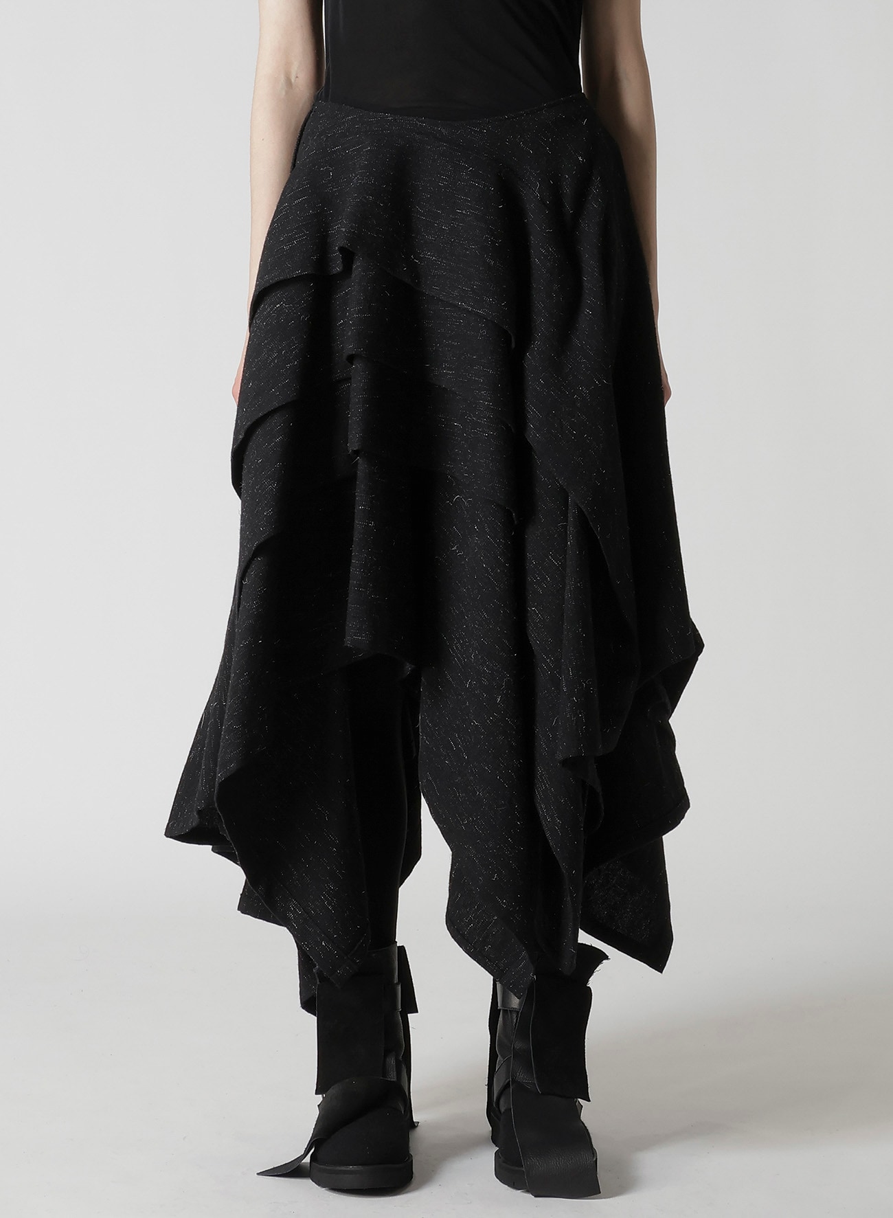 WOOLEN TWEED R DRAPED TUCK ST SKIRT