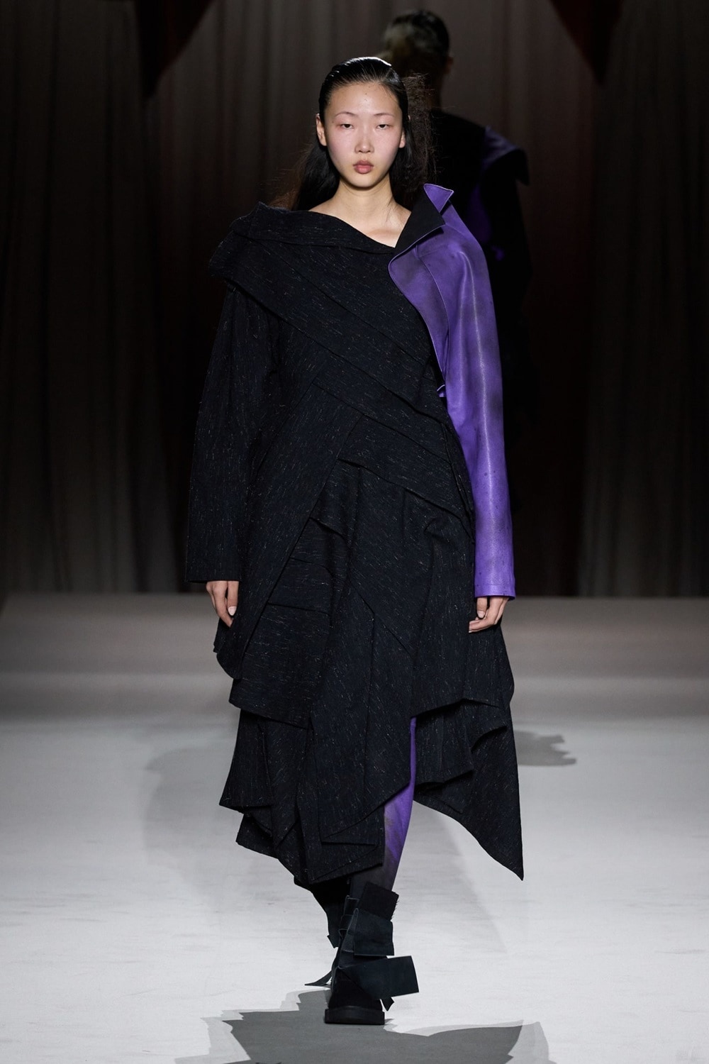 WOOLEN TWEED R DRAPED TUCK ST SKIRT