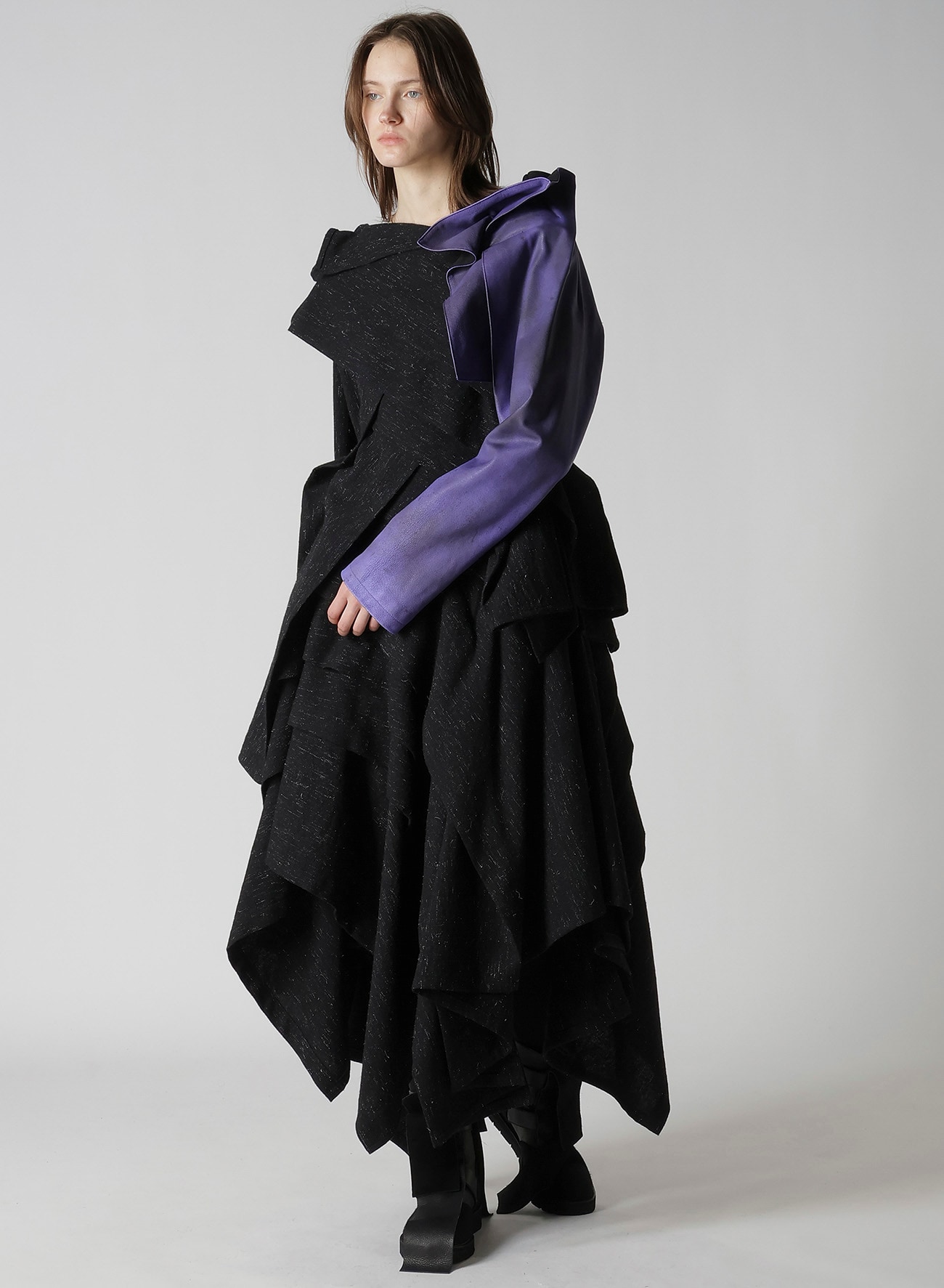 WOOLEN TWEED R DRAPED TUCK ST SKIRT