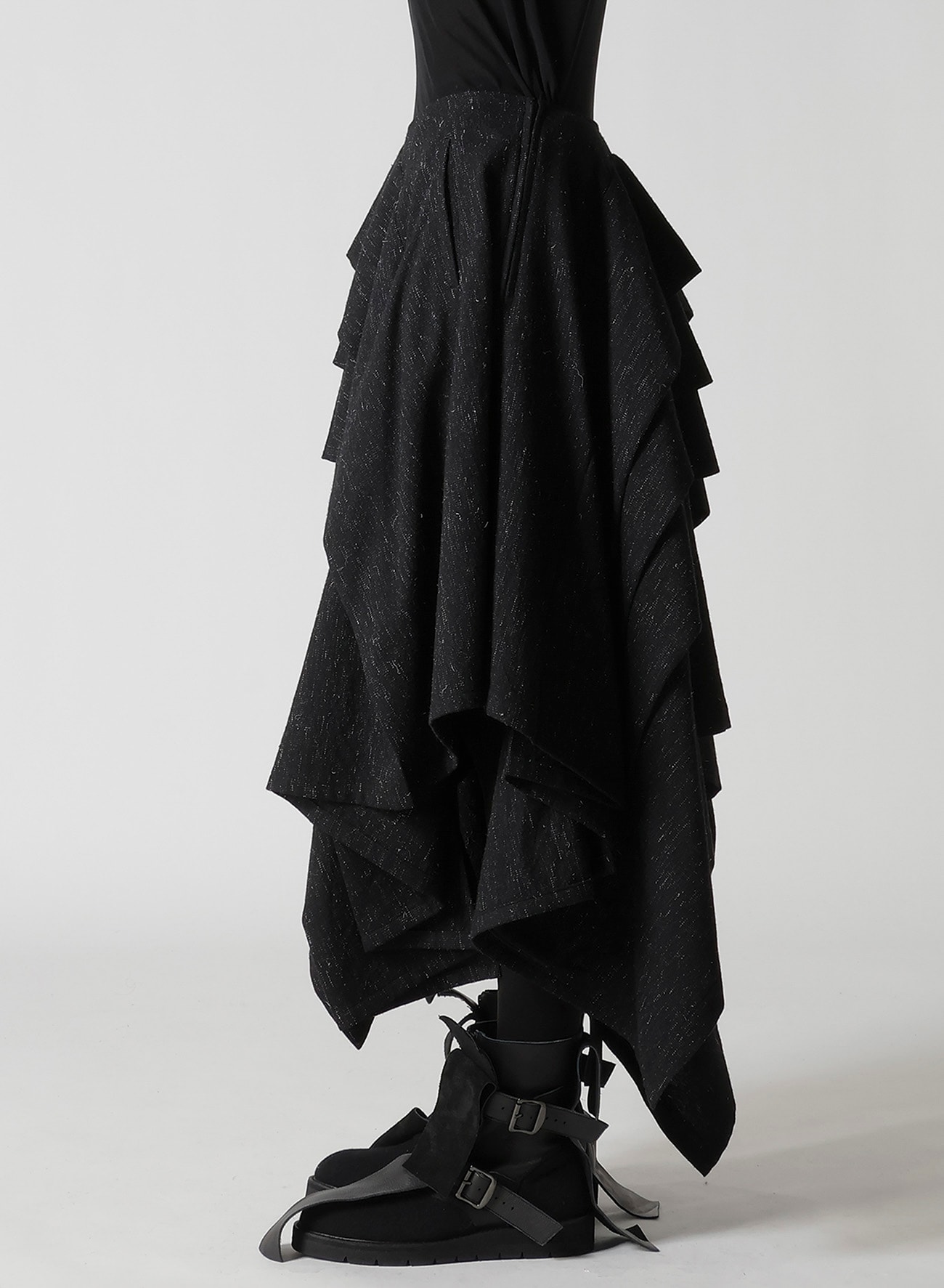 WOOLEN TWEED R DRAPED TUCK ST SKIRT