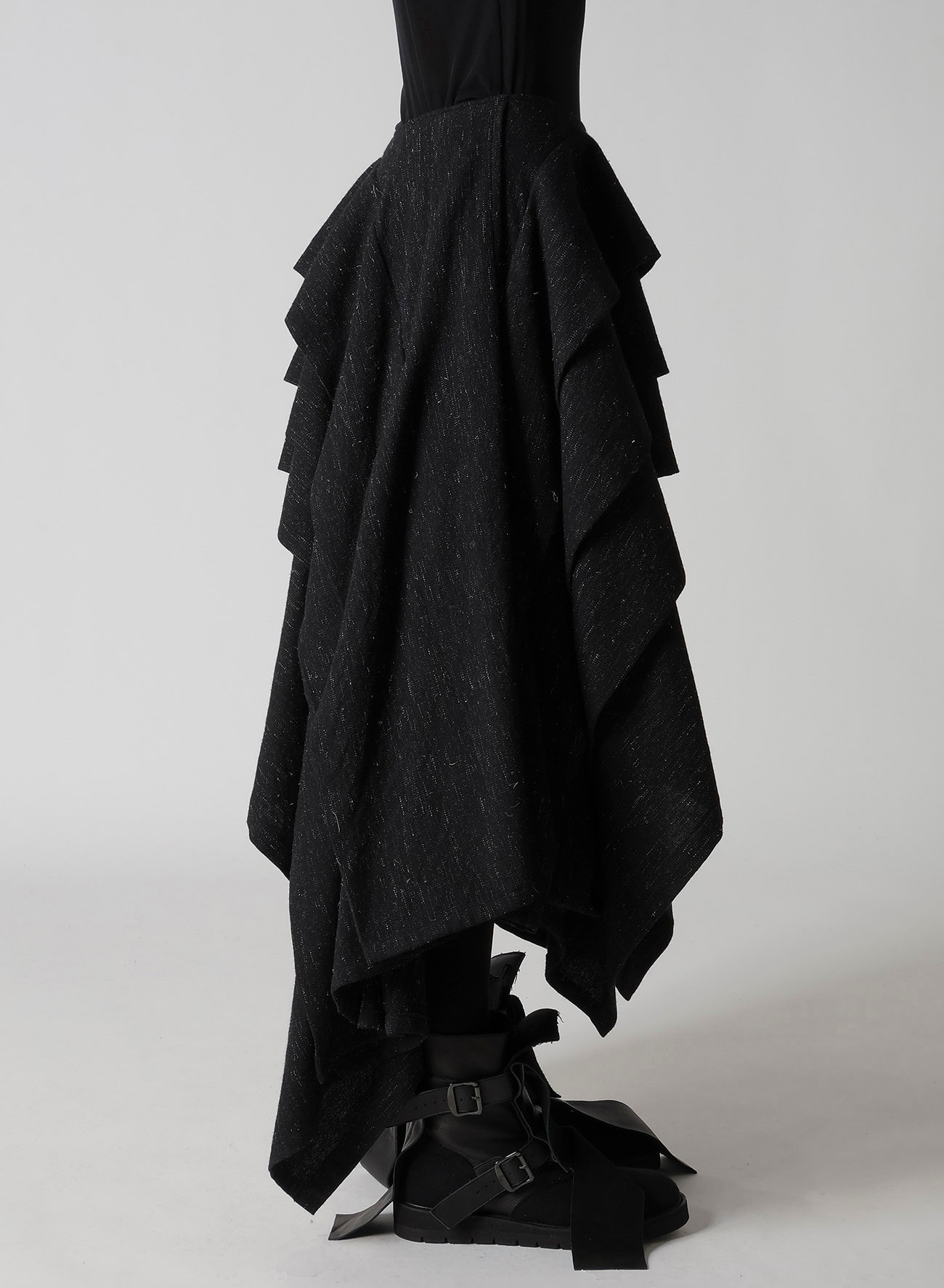 WOOLEN TWEED R DRAPED TUCK ST SKIRT