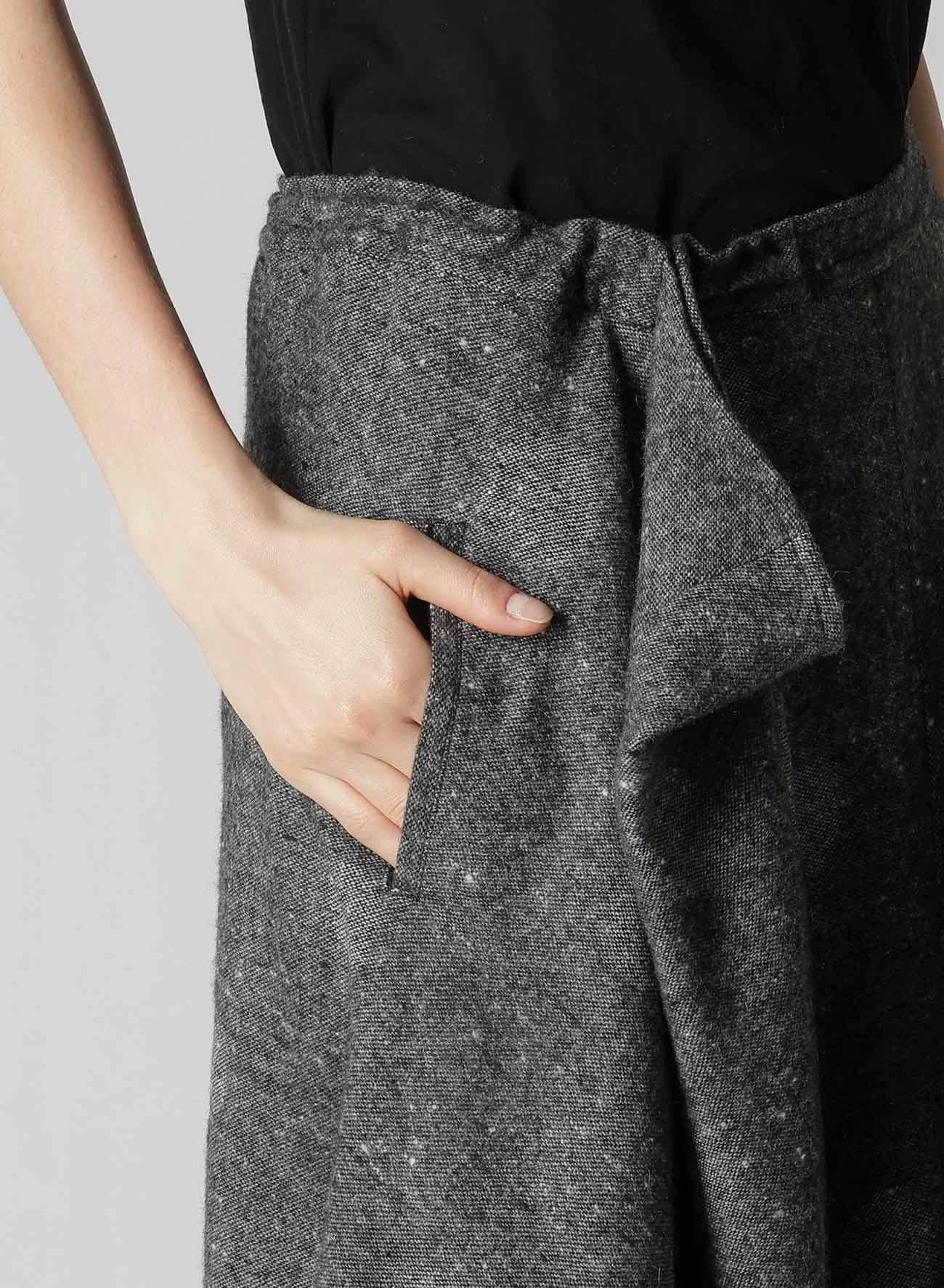 WOOL SHADOW DOT R GATHERED SKIRT
