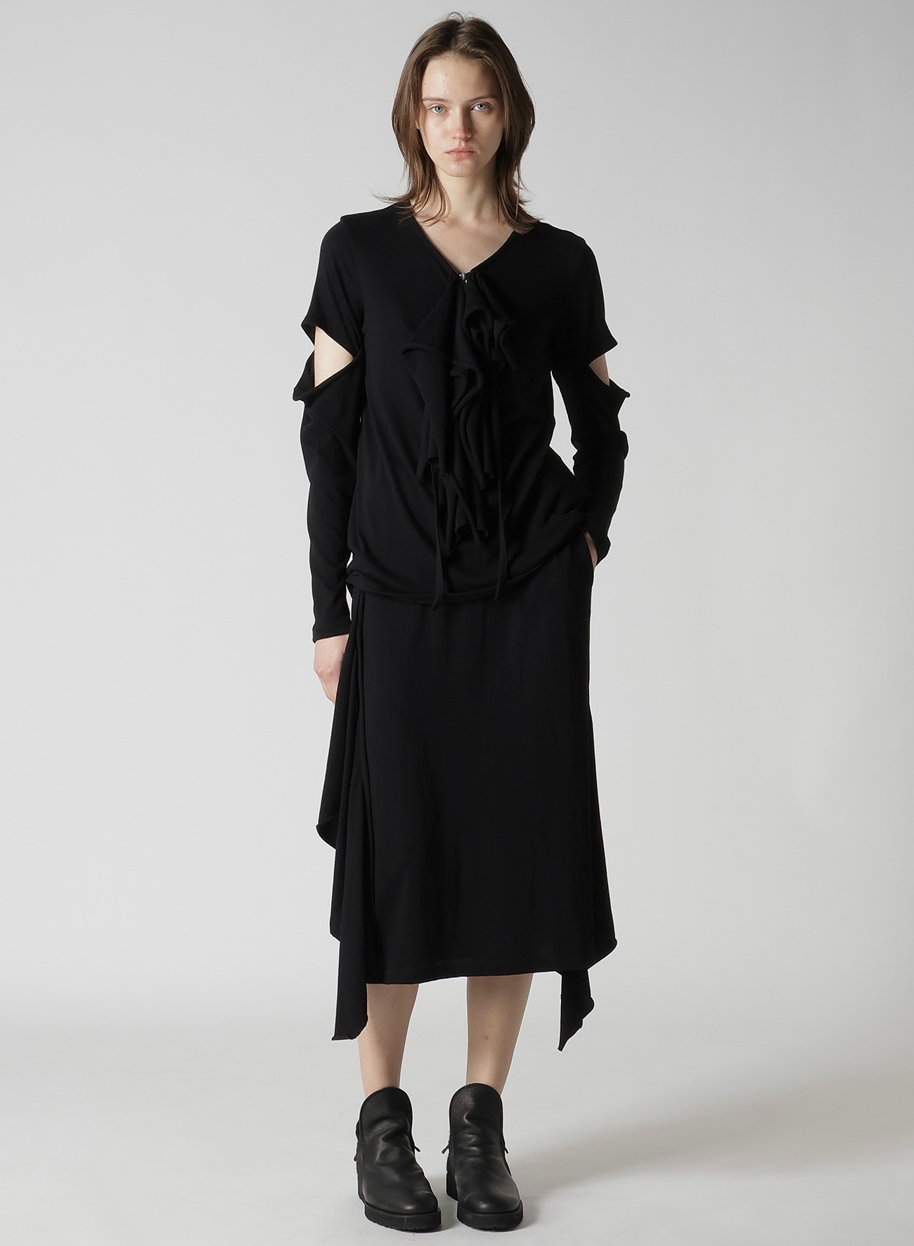 COTTON GAUZE DRAPED ZIP PO