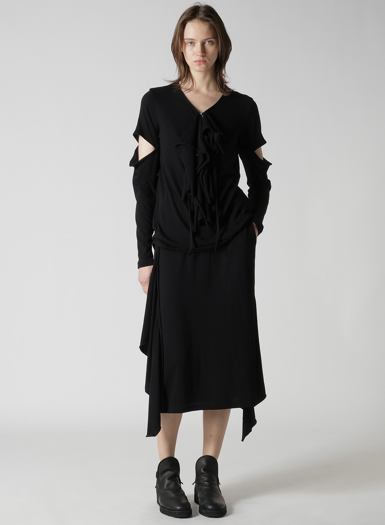 COTTON GAUZE DRAPED SKIRT