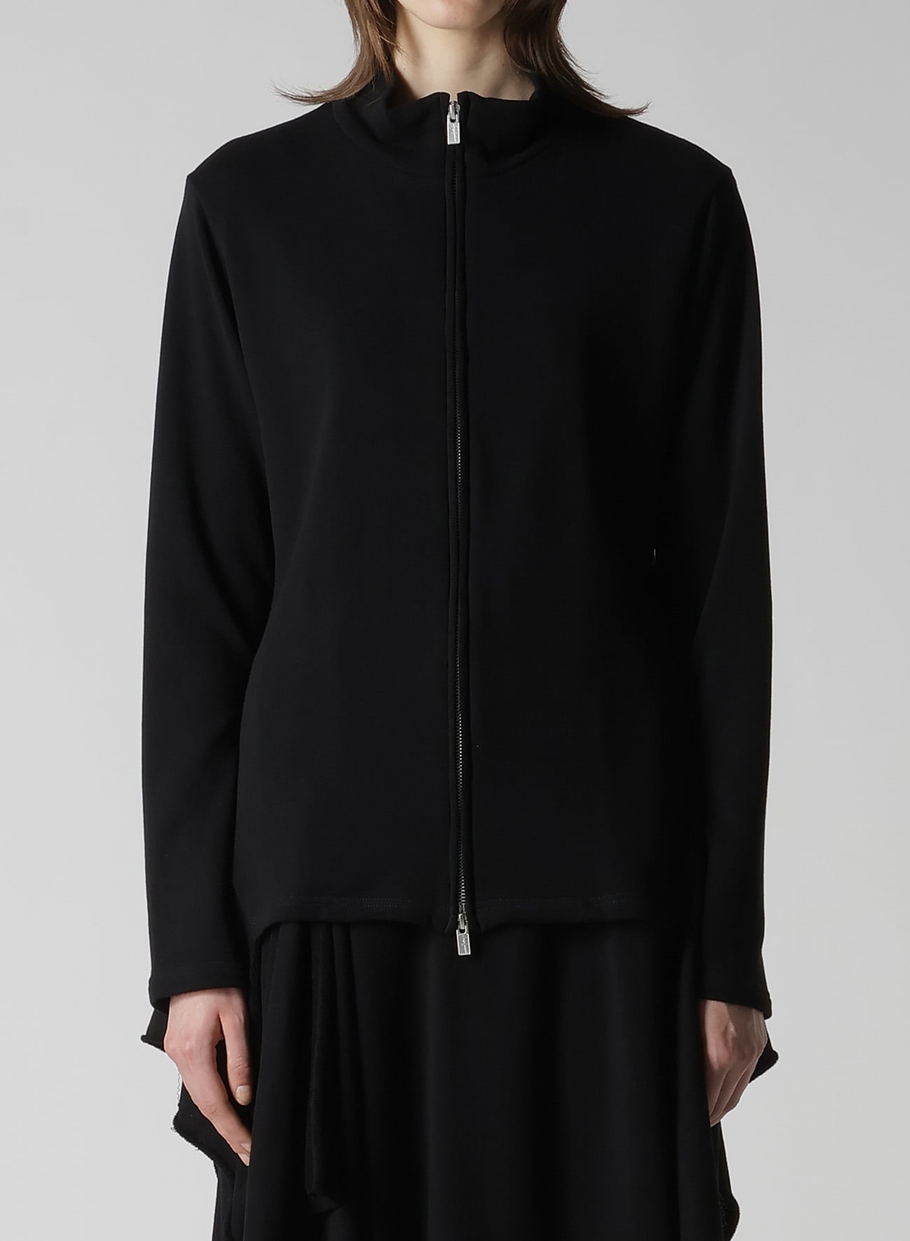 HIGH TWISTED GAUZE TERRY SIDE DRAPED ZIP CARDIGAN