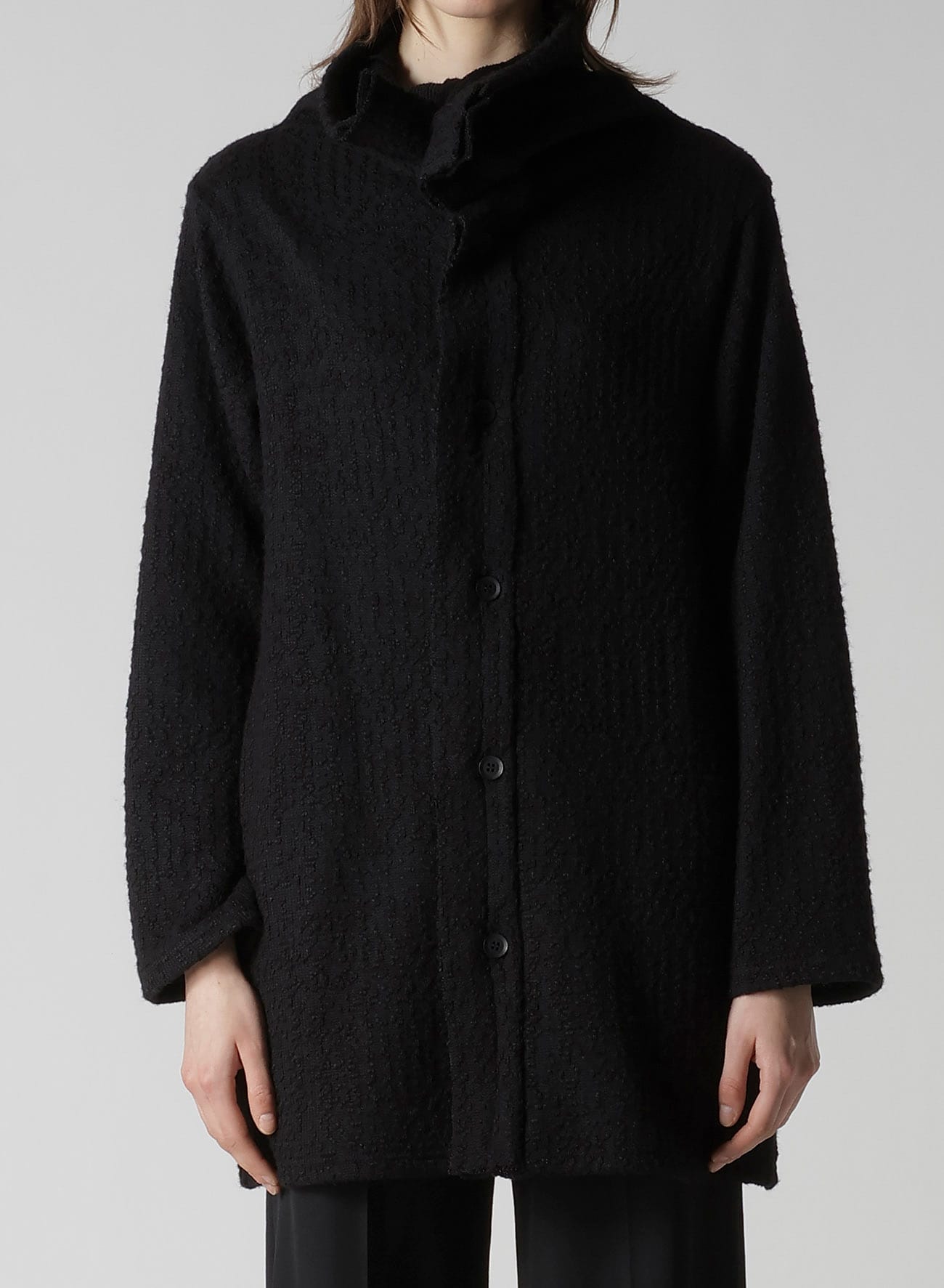 CRUSHED GLEN CHECK HIGH NECK CARDIGAN