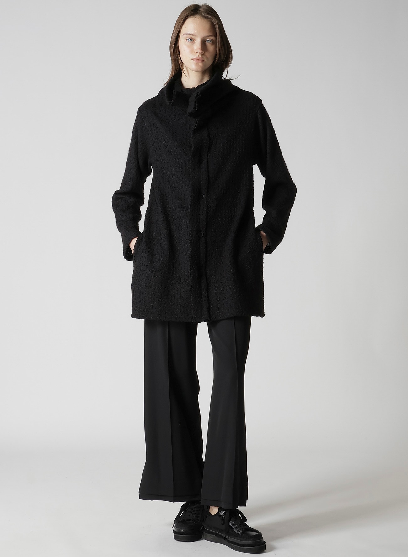 CRUSHED GLEN CHECK HIGH NECK CARDIGAN