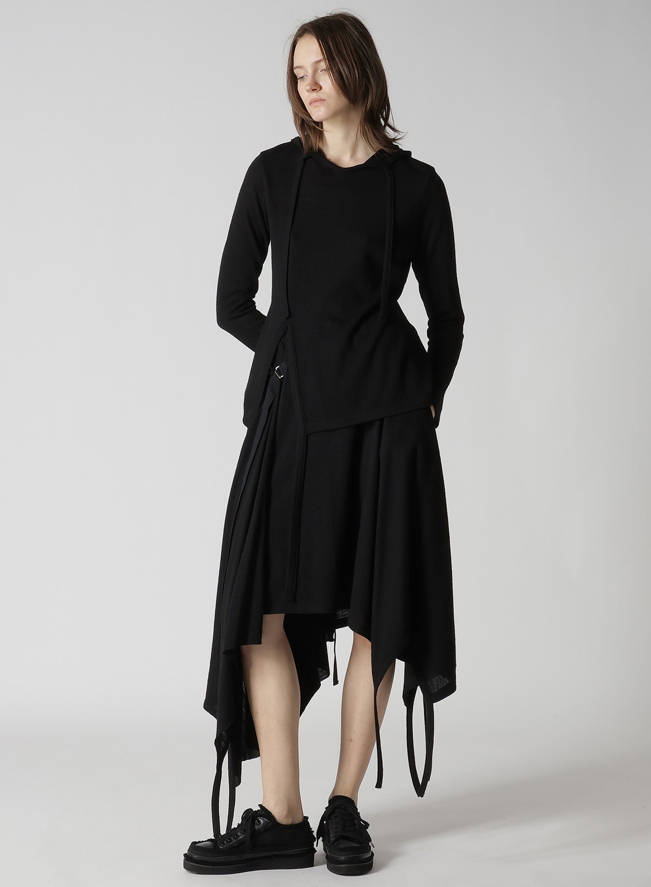 WOOL LIGHT MILLING SINGLE STRAP HOODIE PO