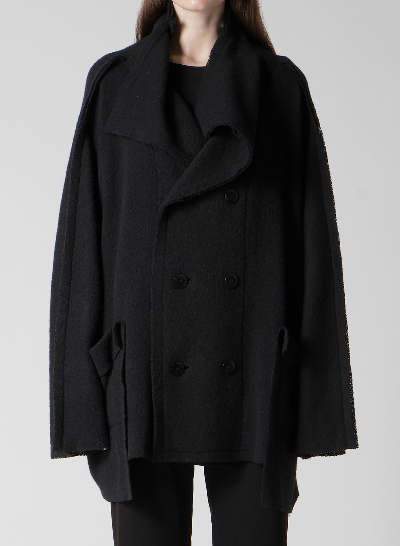 BRUSHED BOUCLE SEAM DETAIL PEA COAT