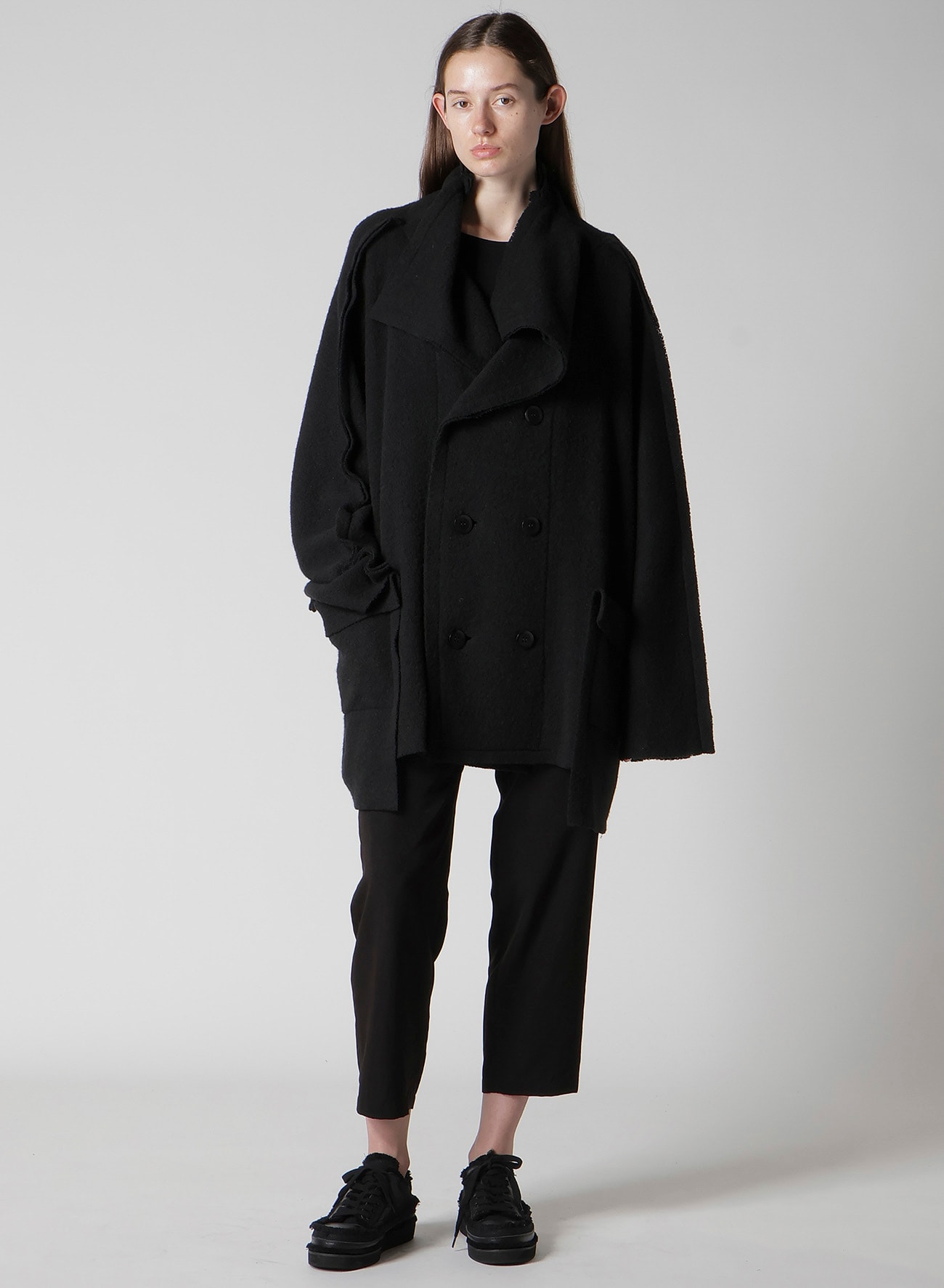 BRUSHED BOUCLE SEAM DETAIL PEA COAT
