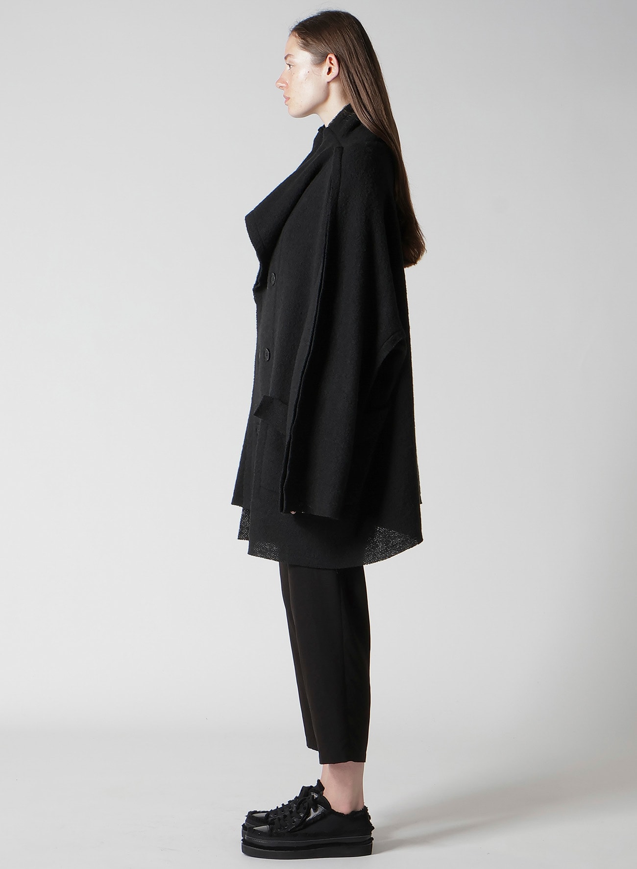 BRUSHED BOUCLE SEAM DETAIL PEA COAT