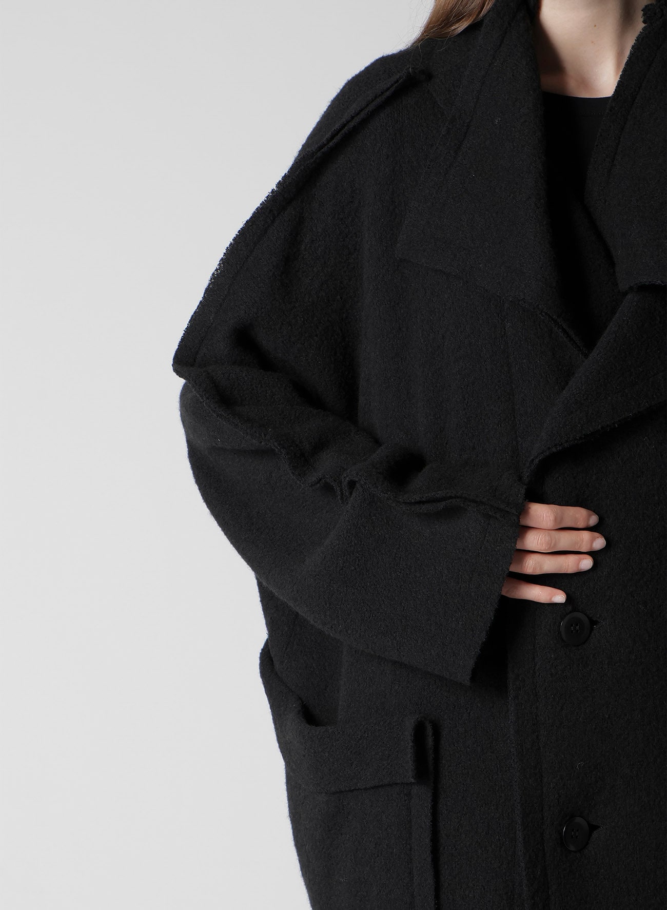 BRUSHED BOUCLE SEAM DETAIL PEA COAT
