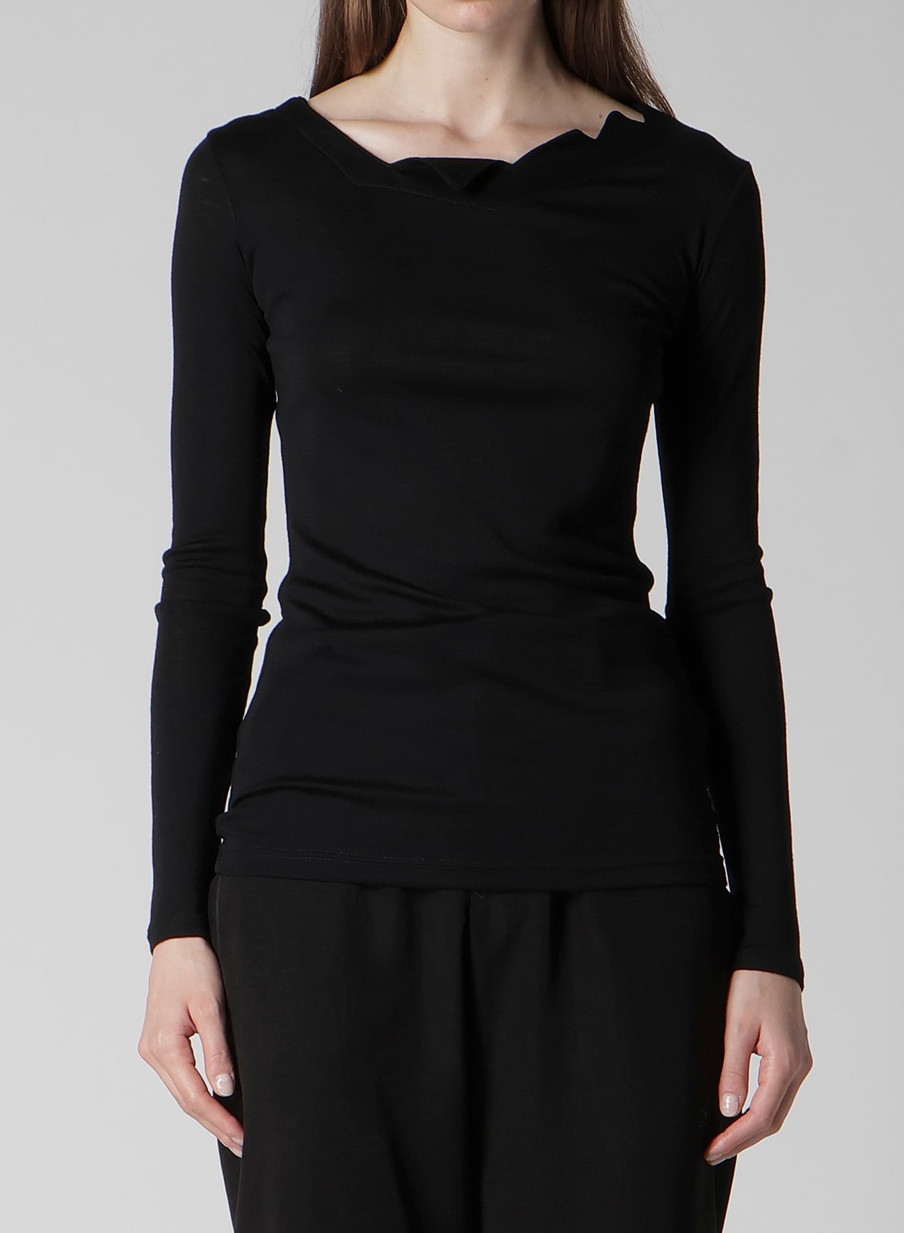 WOOL CHIFFON ZIG-ZAG NECK LINE LONG SLV T
