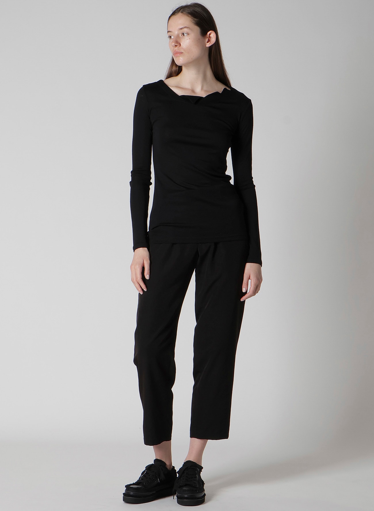 WOOL CHIFFON ZIG-ZAG NECK LINE LONG SLV T