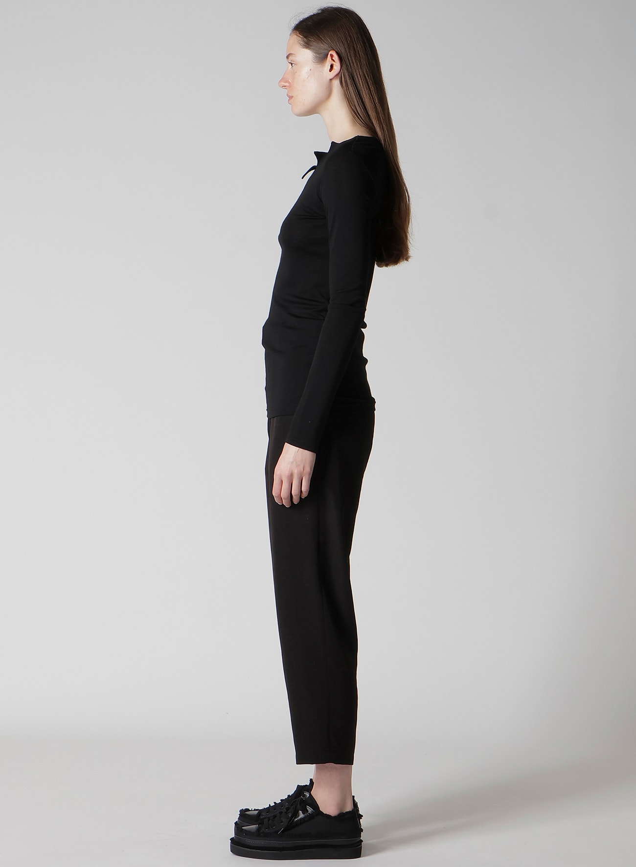 WOOL CHIFFON ZIG-ZAG NECK LINE LONG SLV T