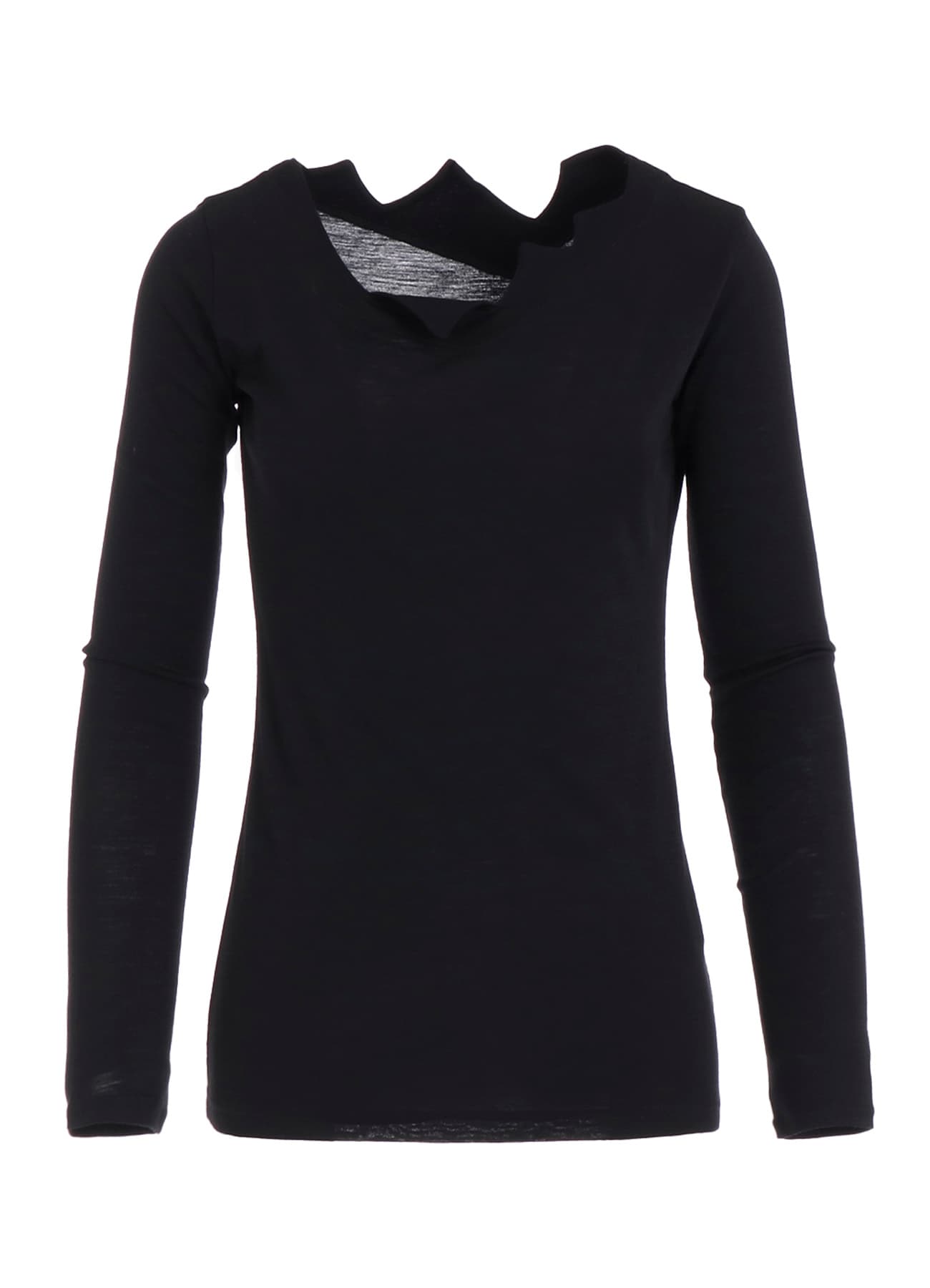 WOOL CHIFFON ZIG-ZAG NECK LINE LONG SLV T