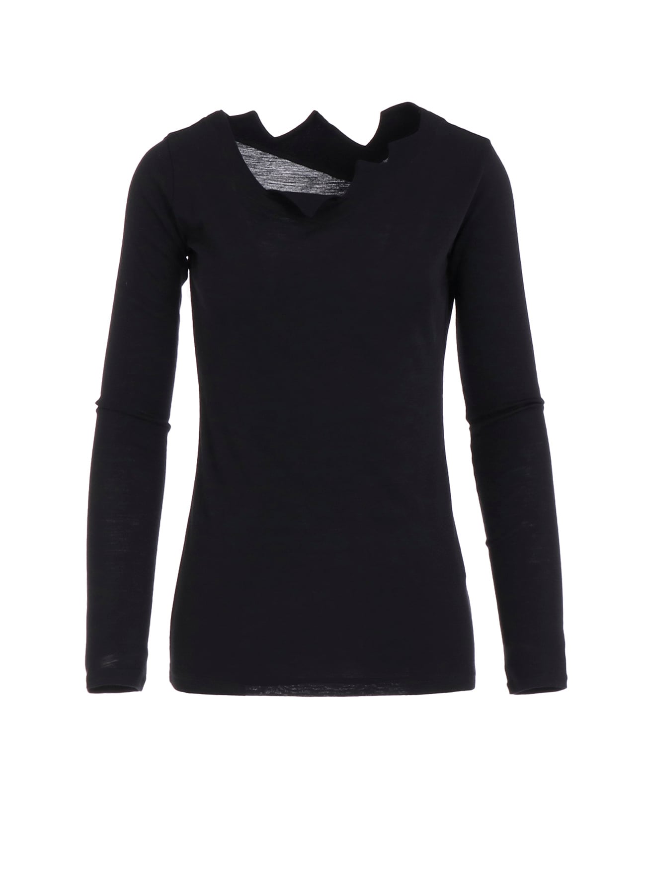 WOOL CHIFFON ZIG-ZAG NECK LINE LONG SLV T