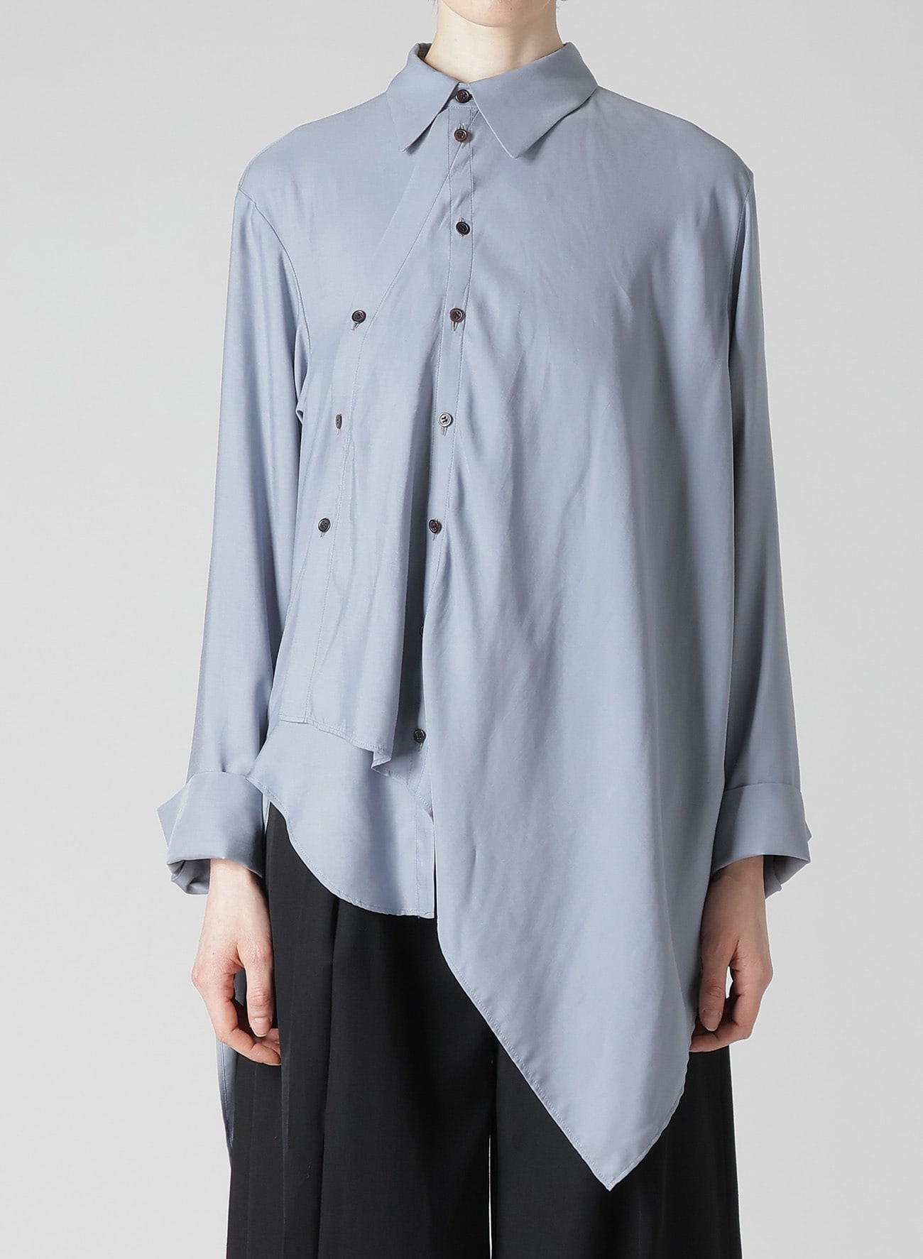 Ry LAWN UNBALANCE DRAPED BLOUSE