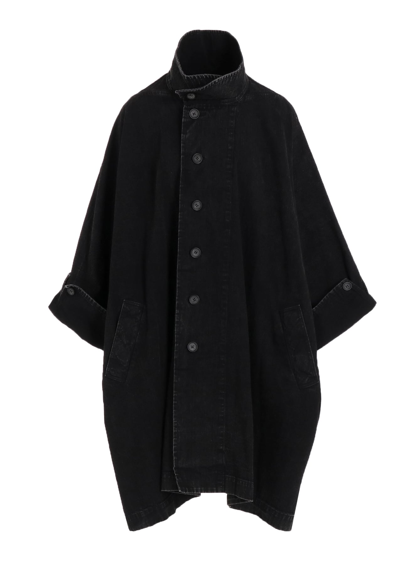 PERMANGANATE BLEACHED DENIM HIGH NECK COAT