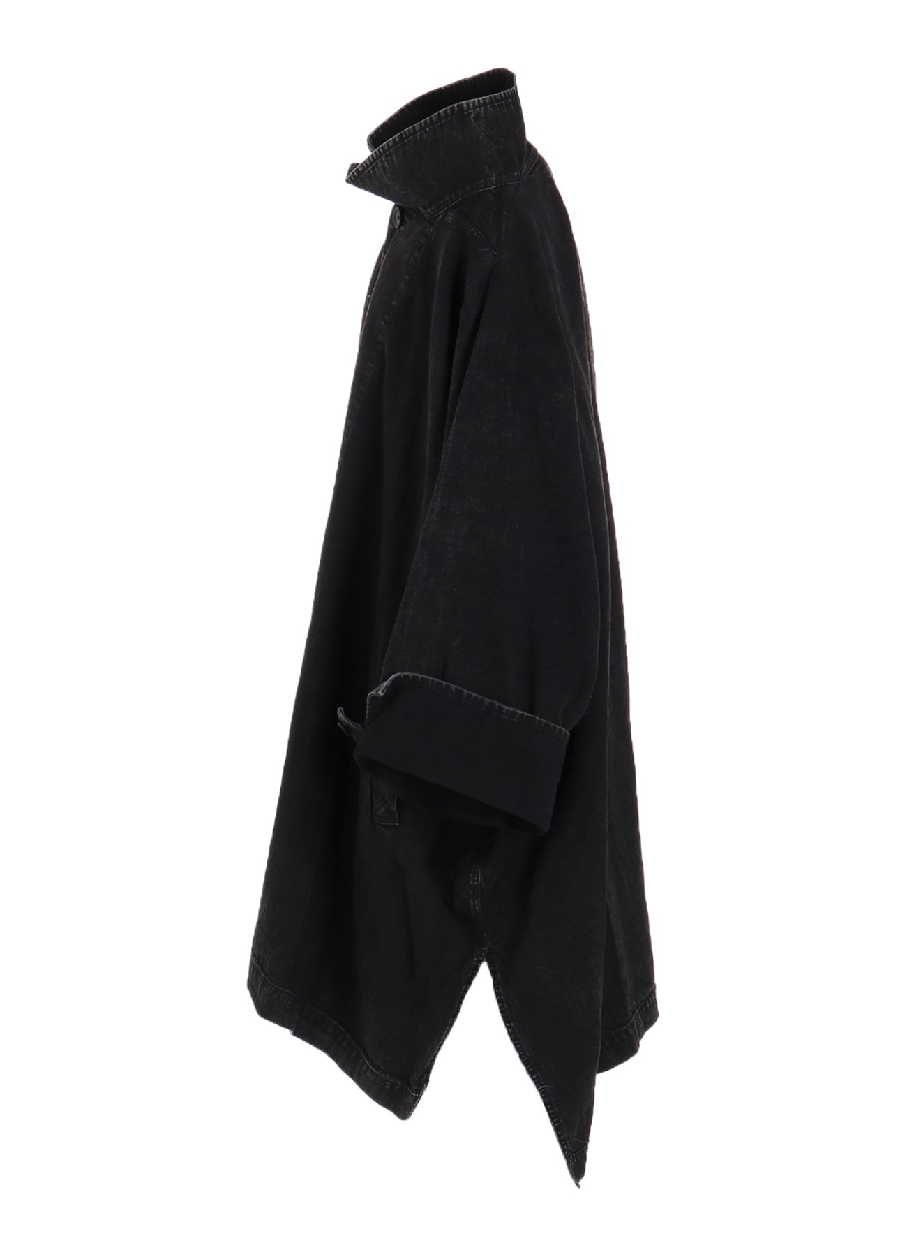 PERMANGANATE BLEACHED DENIM HIGH NECK COAT