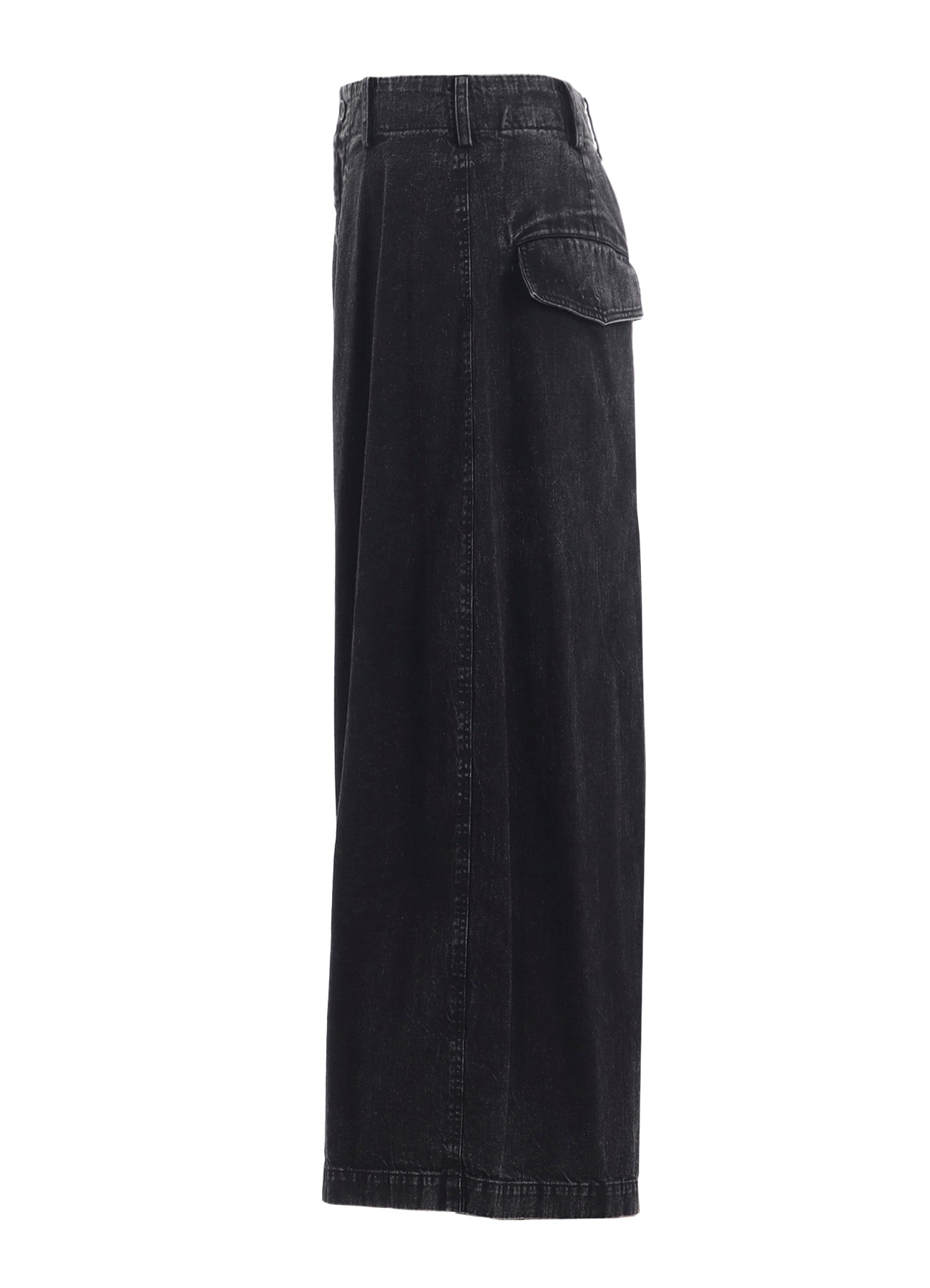 PERMANGANATE BLEACHED DENIM BACKSIDE FLARED WIDE PANTS