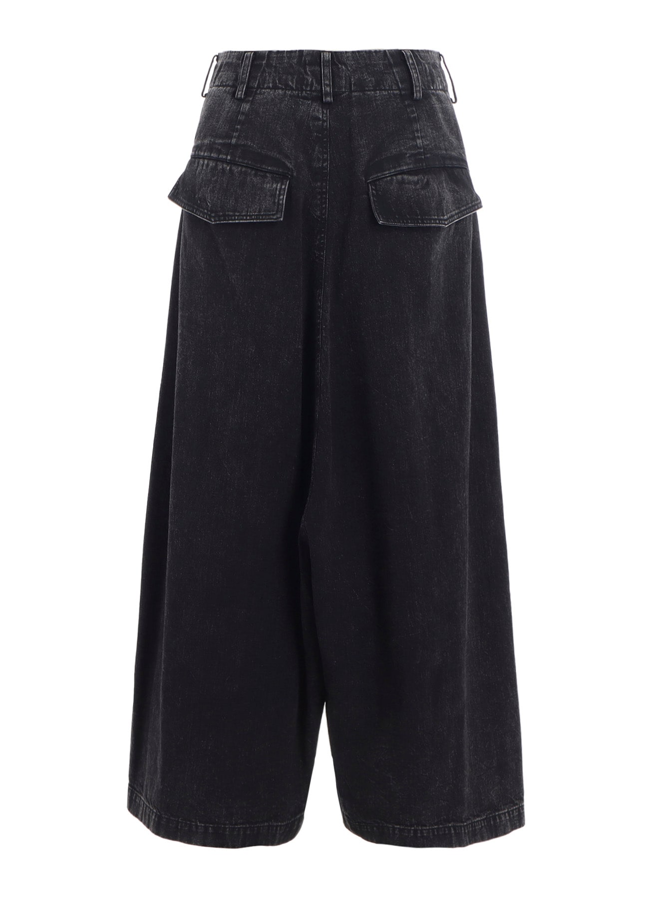 PERMANGANATE BLEACHED DENIM BACKSIDE FLARED WIDE PANTS