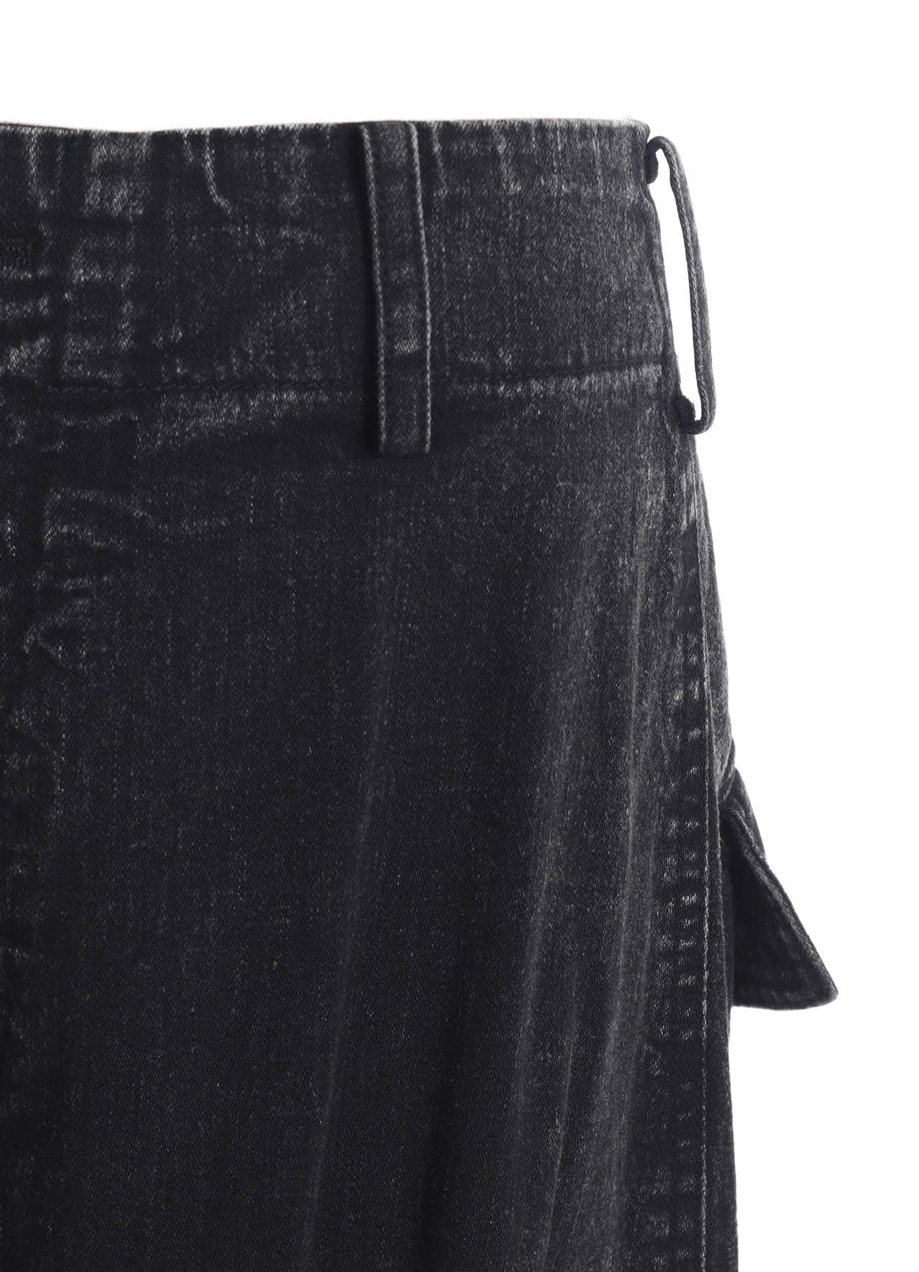 PERMANGANATE BLEACHED DENIM BACKSIDE FLARED WIDE PANTS